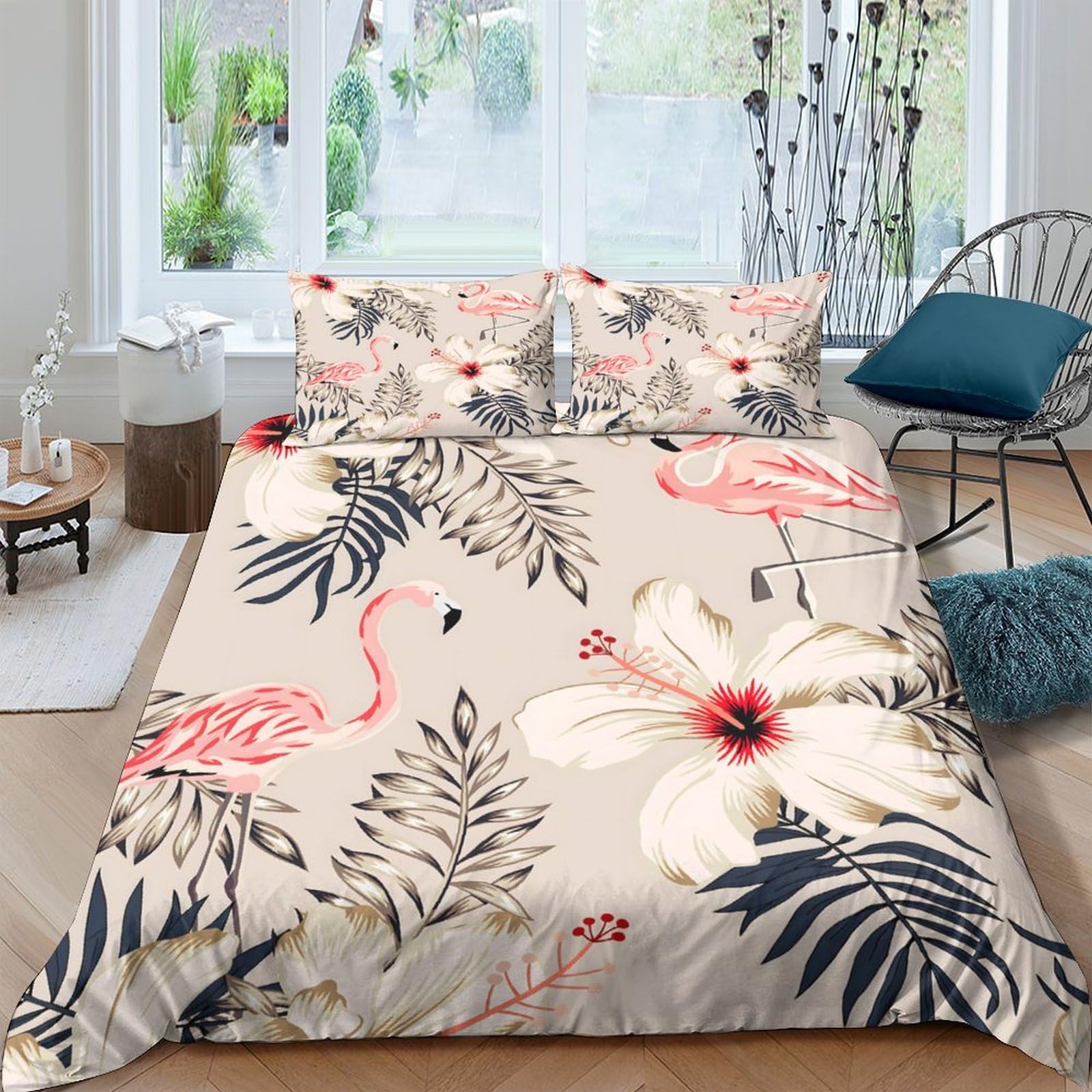 Ctjqhvkz Style-3 3D Printed Flamingo Tropical Fitted Sheet Microfiber Soft Breathable Floral Leaf Mattress Cover Bedroom Decor Single（135X200cm）