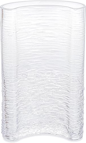 MOLIMAO Jarrón de cristal en forma de media luna con textura ondulada jarrón de flores grueso decoración central moderna de florero L transparente