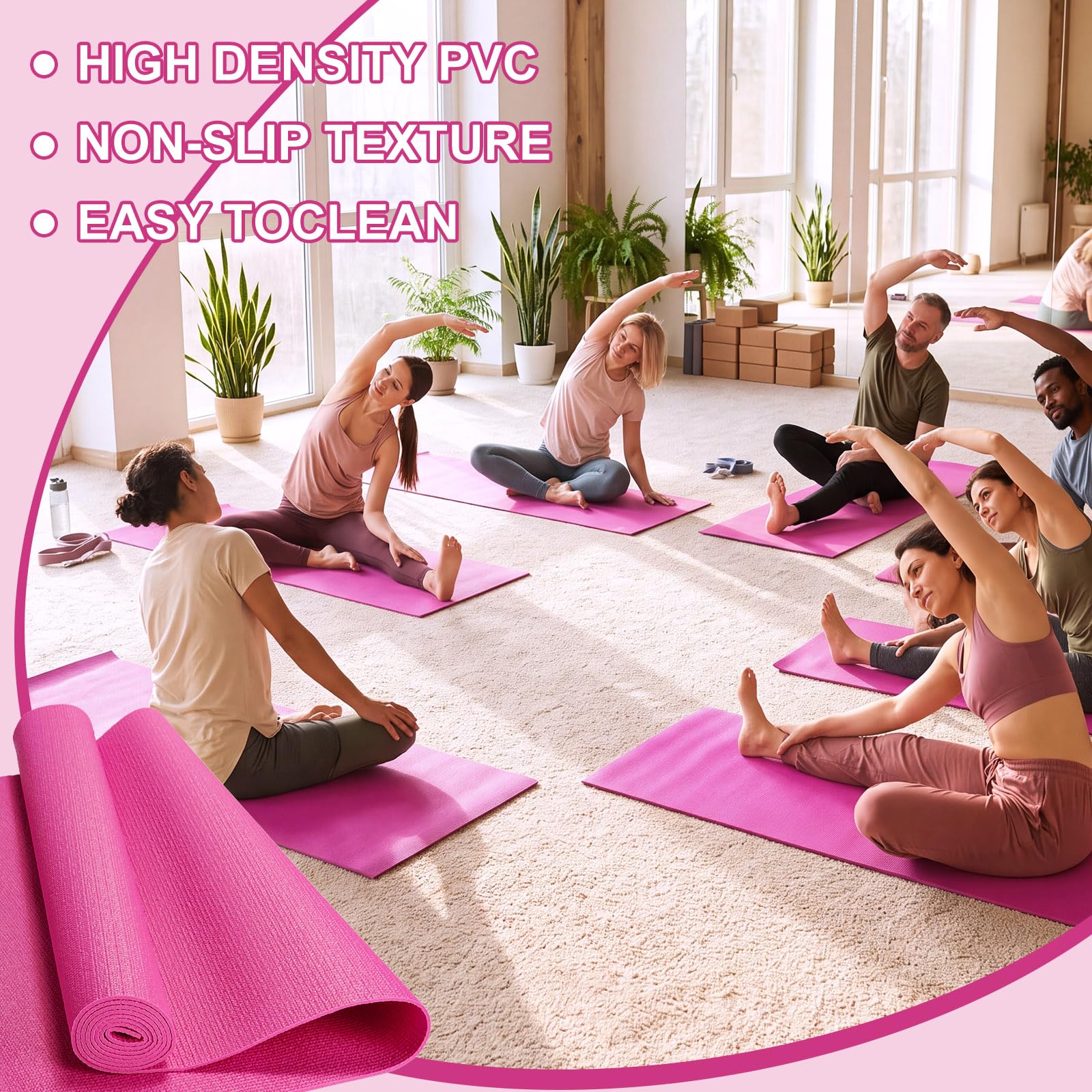 24 alfombrillas de yoga de 3 mm de grosor, antideslizantes, para mujer, gimnasio, hogar, yoga, pilates, color rojo rosa