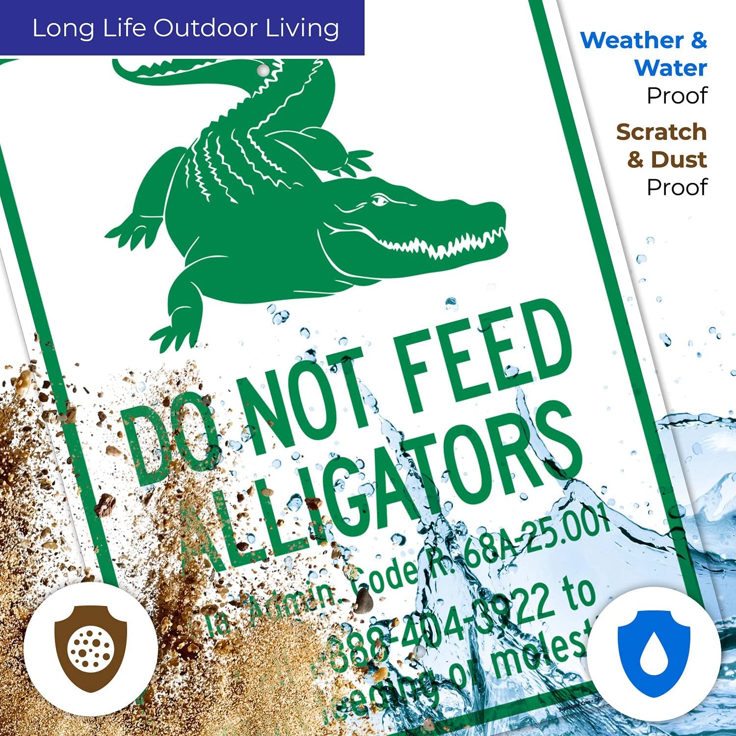 Florida Alligator Warning Sign Do Not Feed Alligators FLA Admin Code R 68A2500 Sign, 18x24 Inches, Rust Free .063 Aluminum, Fade Resistant, Made in USA