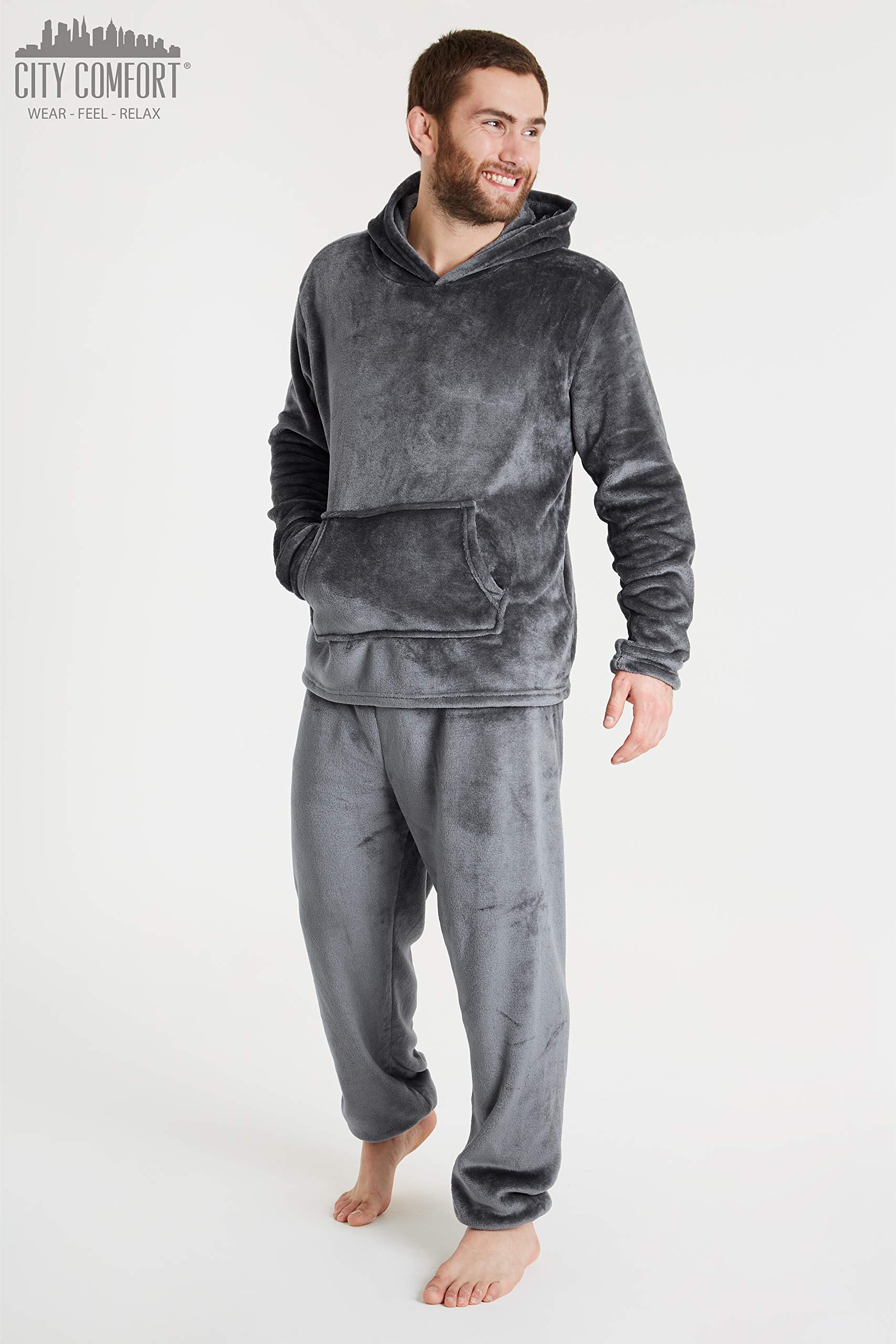 CityComfort Pijamas Hombre, Pijamas Hombre Invierno Suaves, Pijamas Hombre Forro Polar Sudadera con Capucha y Pantalon, Regalos para Hombres