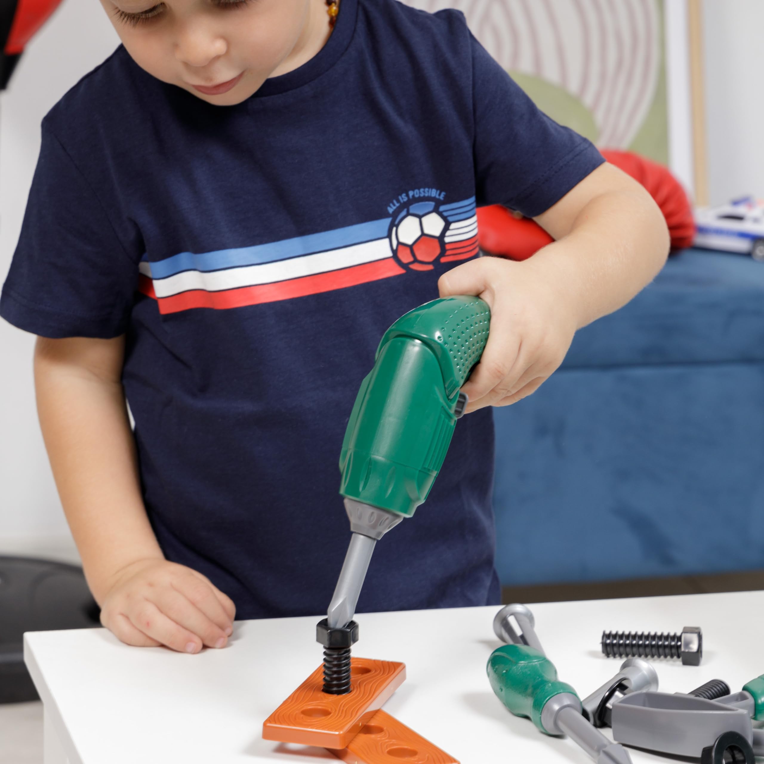Baroni Toys Cassetta degli Attrezzi per Bambini, Attrezzi Giocattolo con Trapano Elettrico, Gioco di Ruolo Utensili da Lavoro da Bambino, Kit da Meccanico e Falegname 3 4 5 6 7 Anni, 31x14x15 cm