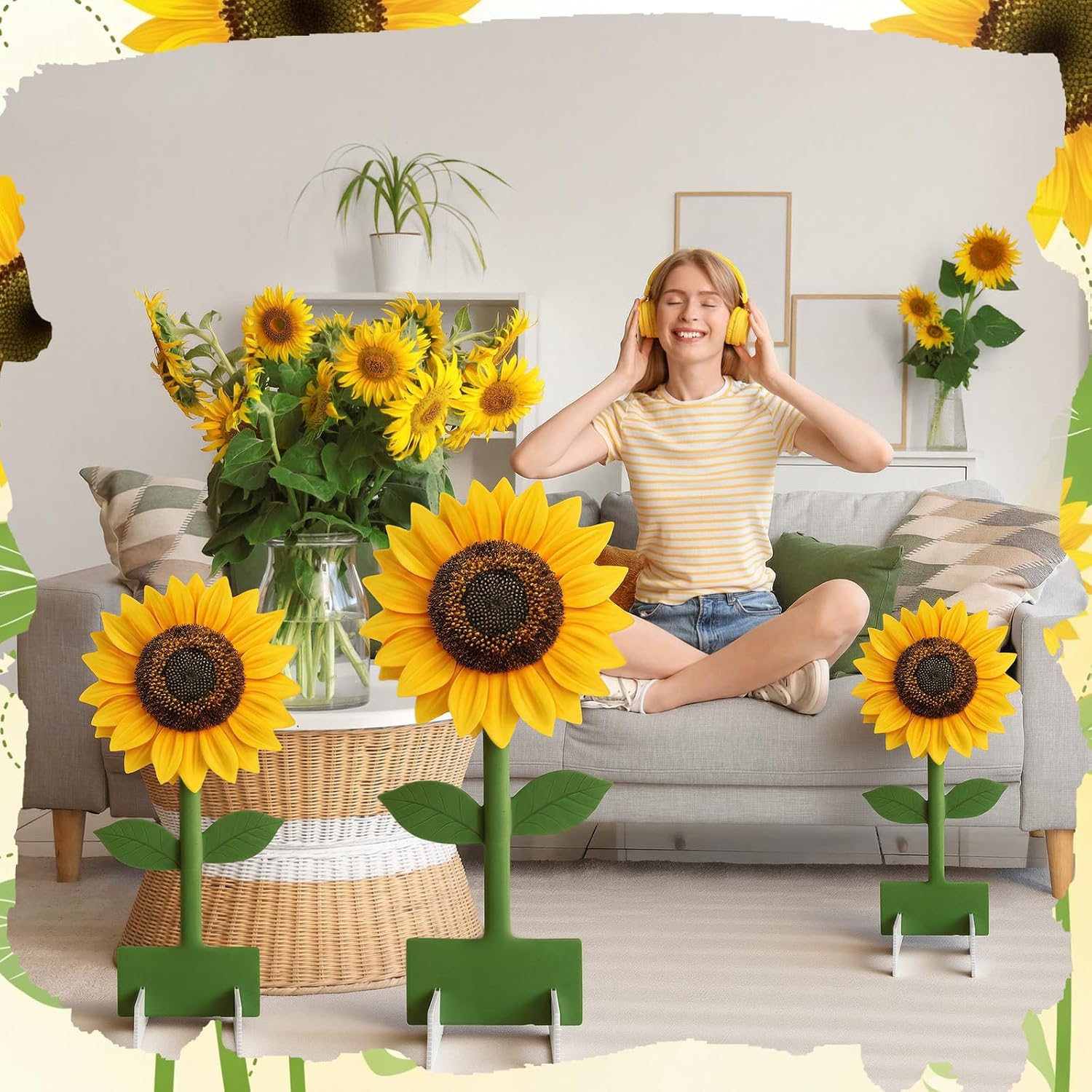 Amyhill 3 Pcs Sunflower Party Decoration Summer Cardboard Cutout Standup Life Size Sunflower Birthday Decor Cardboard Cutouts for Baby Shower Birthday Party Photo Backdrop Favors
