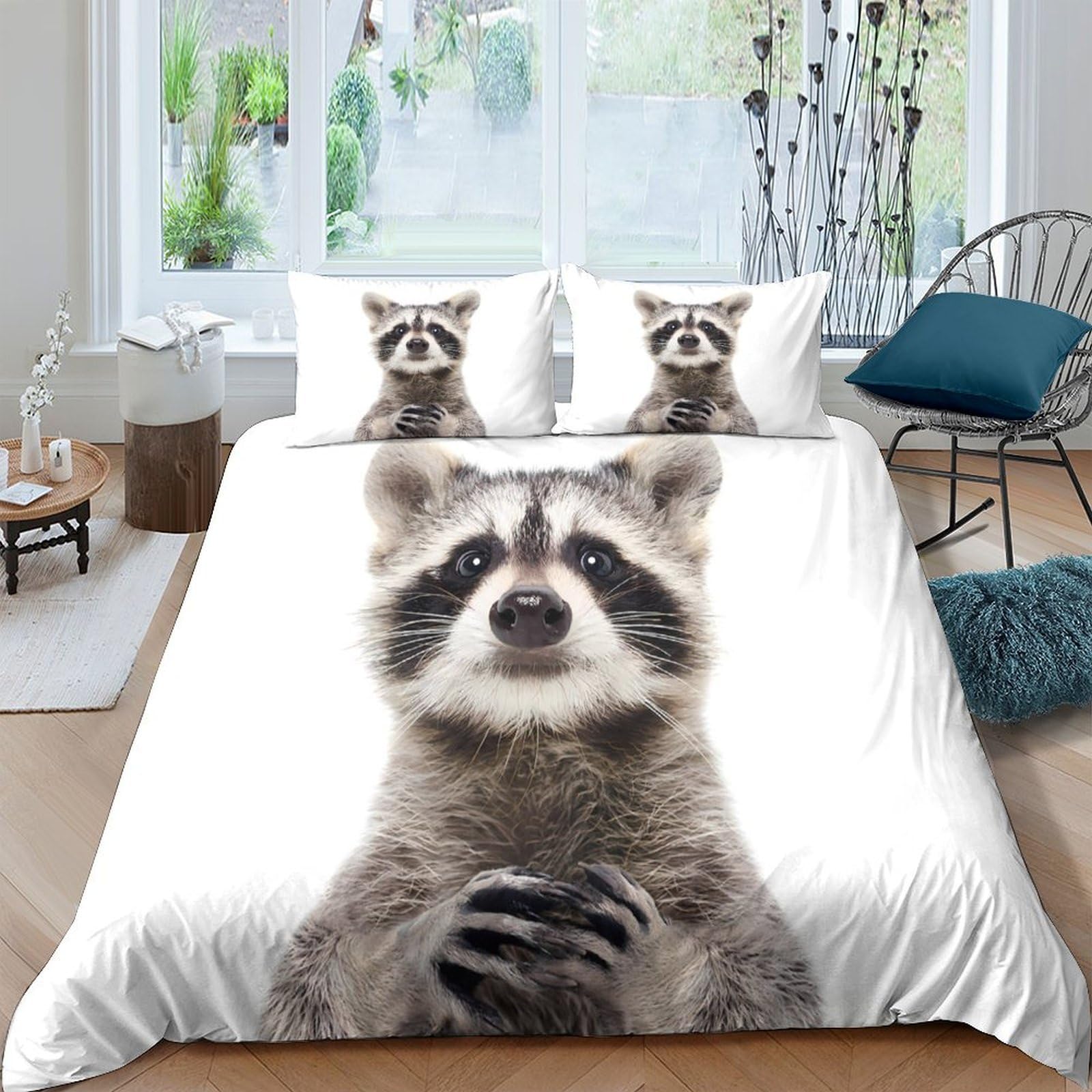 Ctjqhvkz Style-3 3D Printed Raccoon Animal Fitted Sheet Microfiber Soft Bedroom Decor Cartoon Mattress Cover For Home Dorm Use Single（135X200cm）