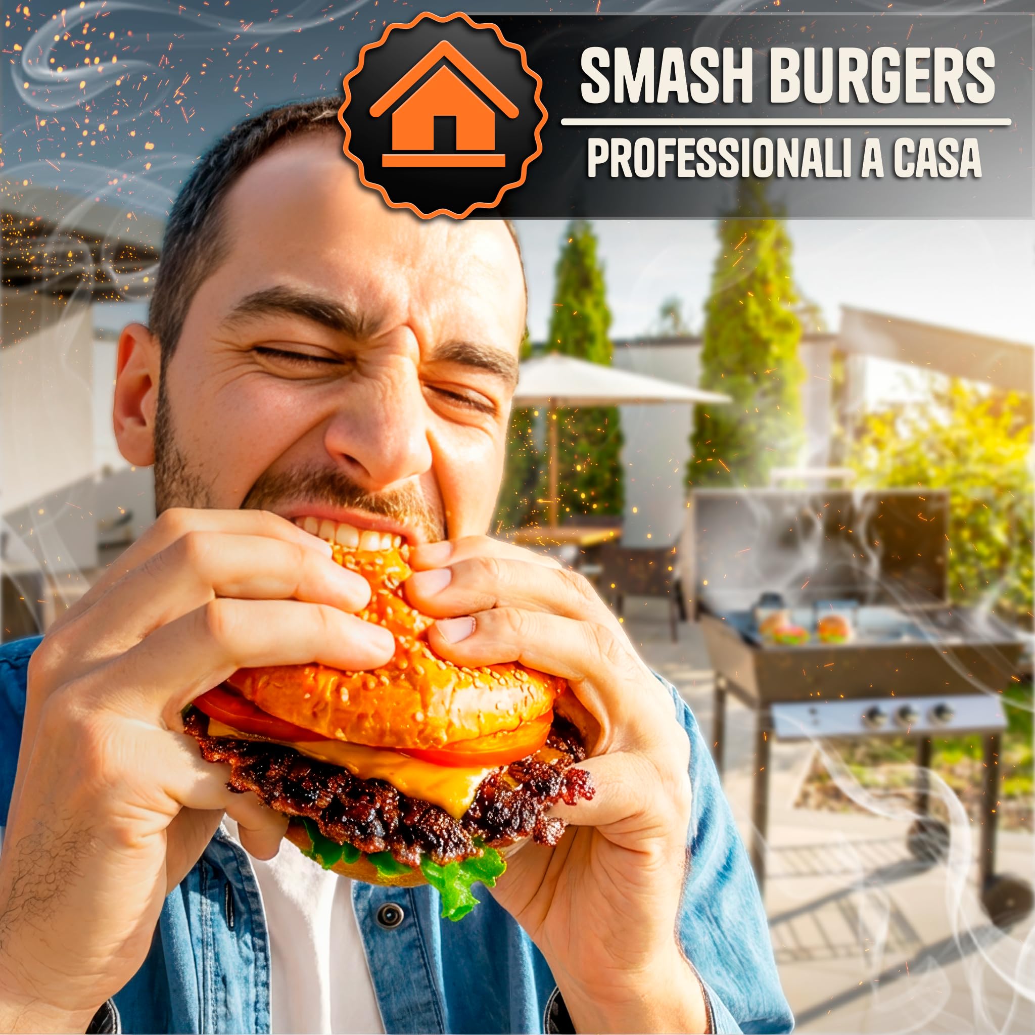 SMASHI® Kit Smash Burger Professionale – Pressa Hamburger in Acciaio Inox 304 Certificato EU | Espátola, Pressa, 50 Fogli Antiaderenti | Il Kit Autentico per Smash Burger