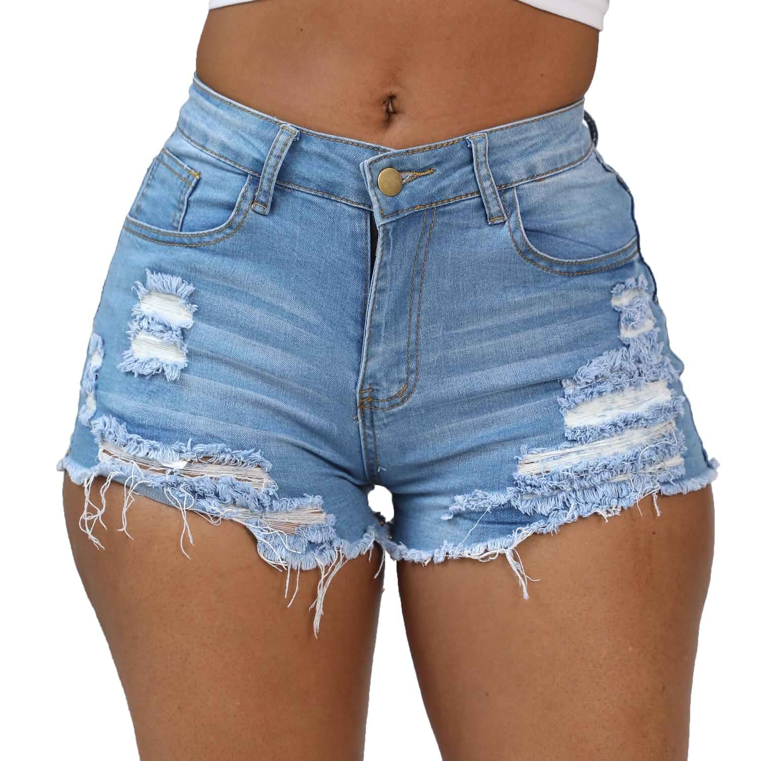 Weigou Women Jean Short Ripped Hot Shorts Comfy Stretchy Women Fringed Denim Shorts