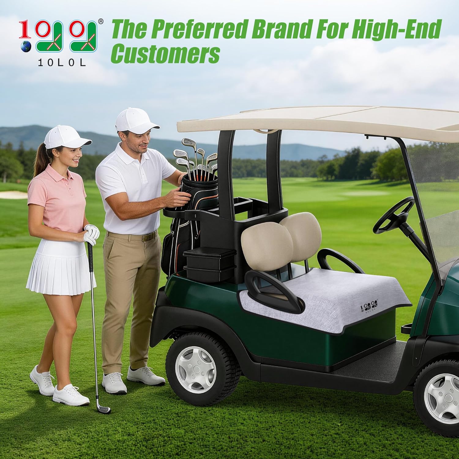 10L0L Universal Golf Cart Seat Covers/Seat Blanket for EZGO TXT/RXV & Club Car DS/Precedent, Breathable Seat Towel/Seat Cushions with Non-Slip Backing, All-Season Comfort (Not for Yamaha)