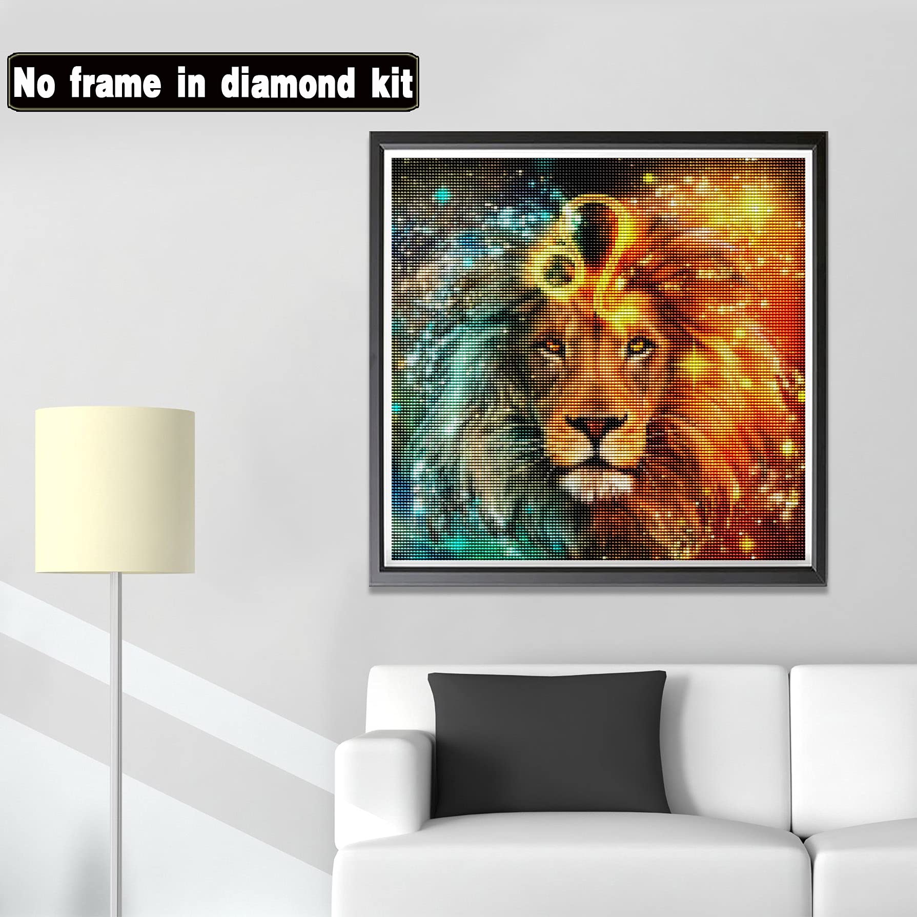 Kit Pittura Diamanti 5D Leone - Quadro Fai Da Te Con Strass Rotondi, Tela 35x35 Cm, Completo Di Strumenti