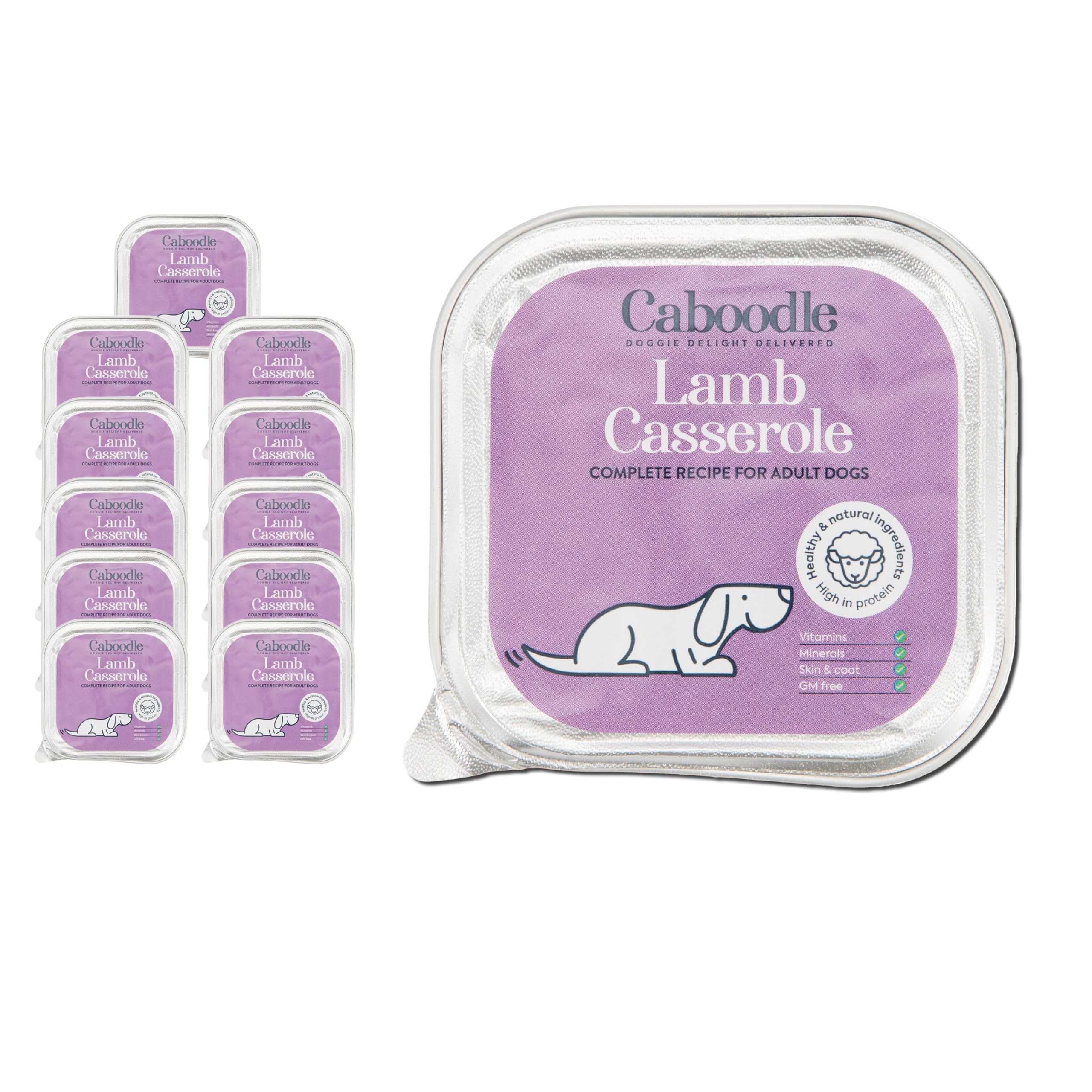 CABOODLE Dog Food, grain-free, complete wet dog food box of 10 for adult dogs, Meal Prep for adult Dogs, Made with Nutritious Ingredients, Rich in Omega-3 Wet Dog Food Trays (Pack of 10 x 150g, Lamb)