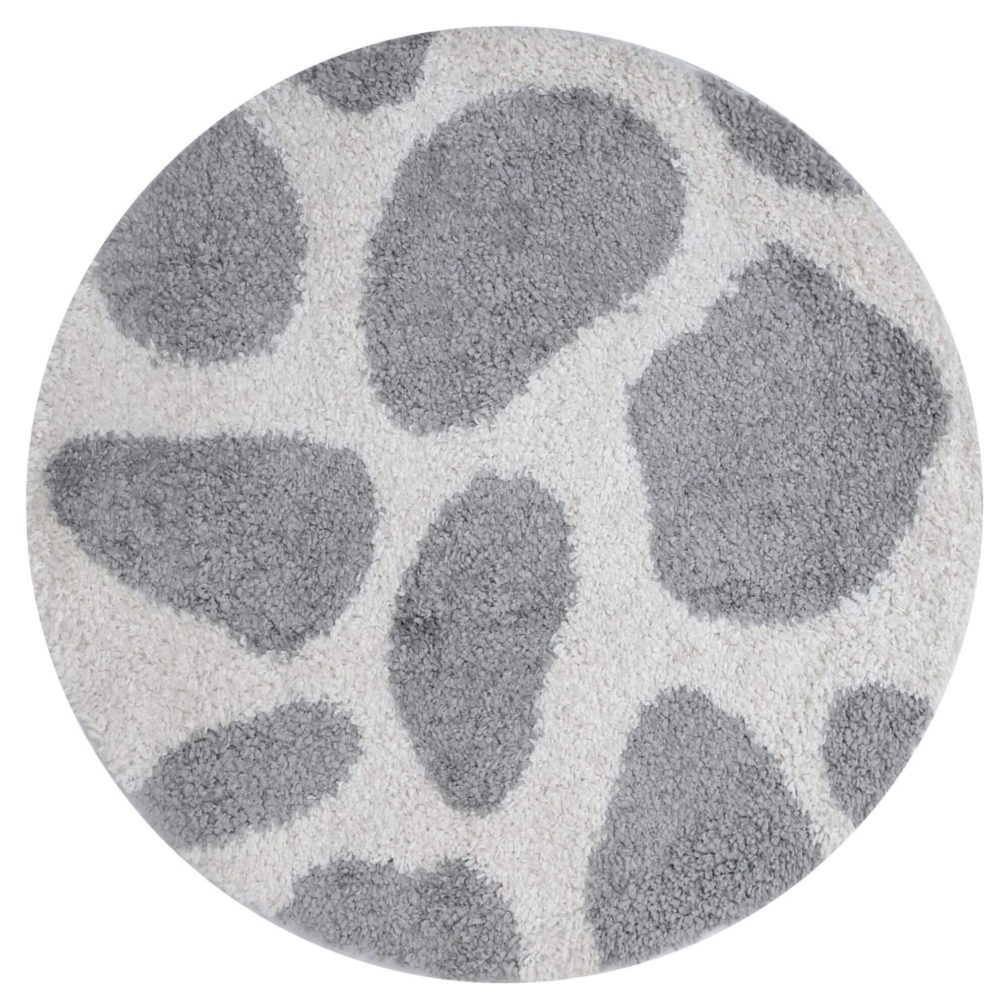 The Rugs Grey Moodi Pebble Design Shaggy Soft High Pile Living Room Rug & Runner In | Size: 120Cm Diameter
