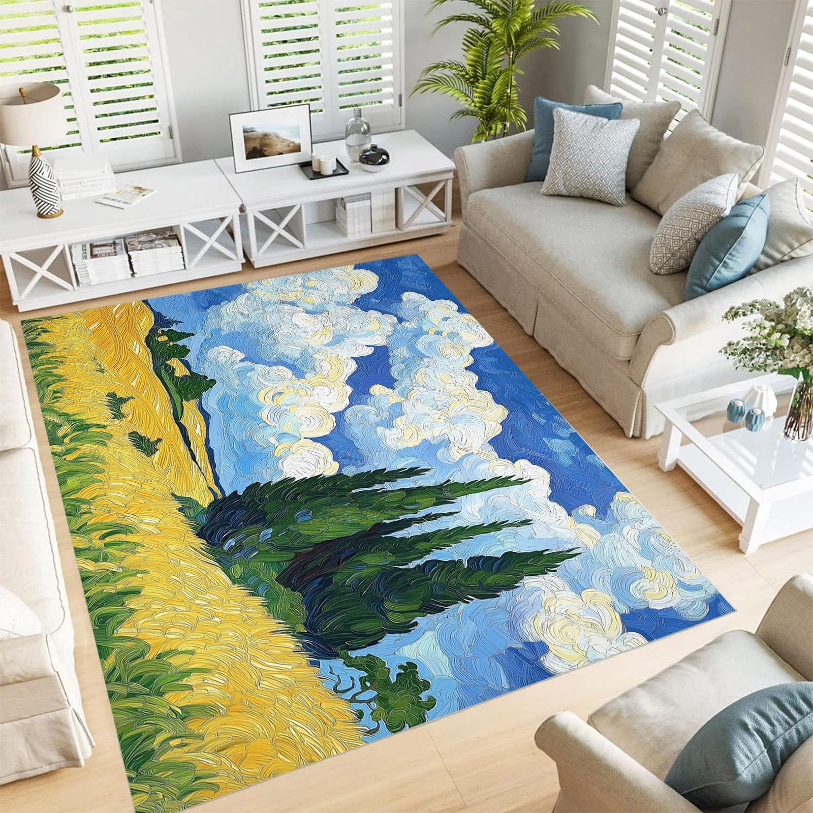 Tapis champ de blé lavable en machine qui ne glisse pas au salon