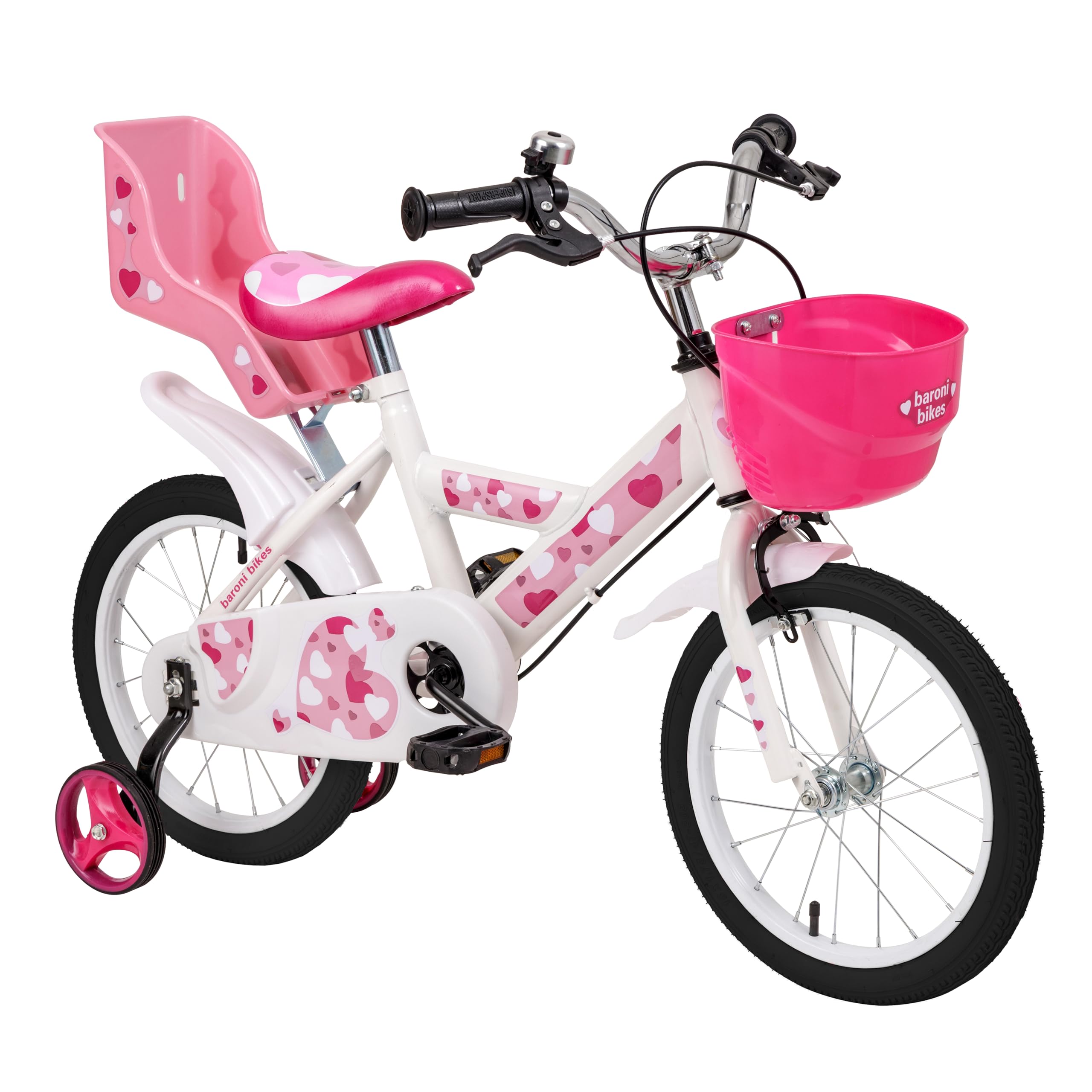 Baroni Toys Bicicletta Bambina Rosa Cuori 12" 14" 16" con Cestino e Rotelle