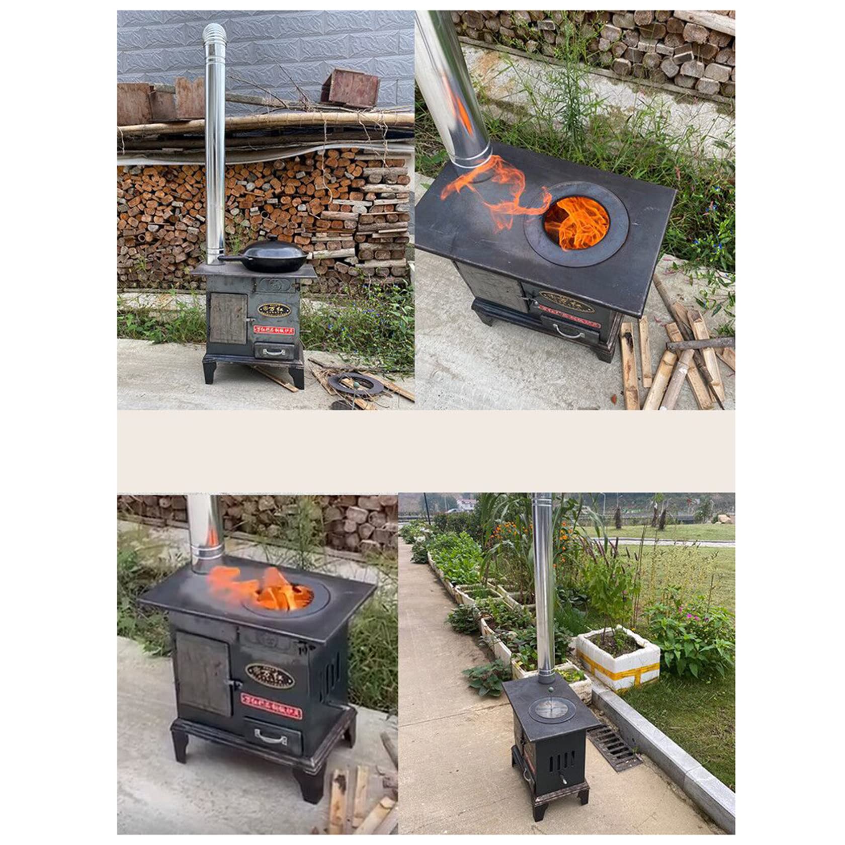 YYUINU Stufa A Legna,Grande Stufa A Carbone/Legna con Riscaldamento,Doppio Forno Indipendente,Stufa in Acciaio Puro,Adatto per Ville,Cortili,Riscaldamento e Cucina