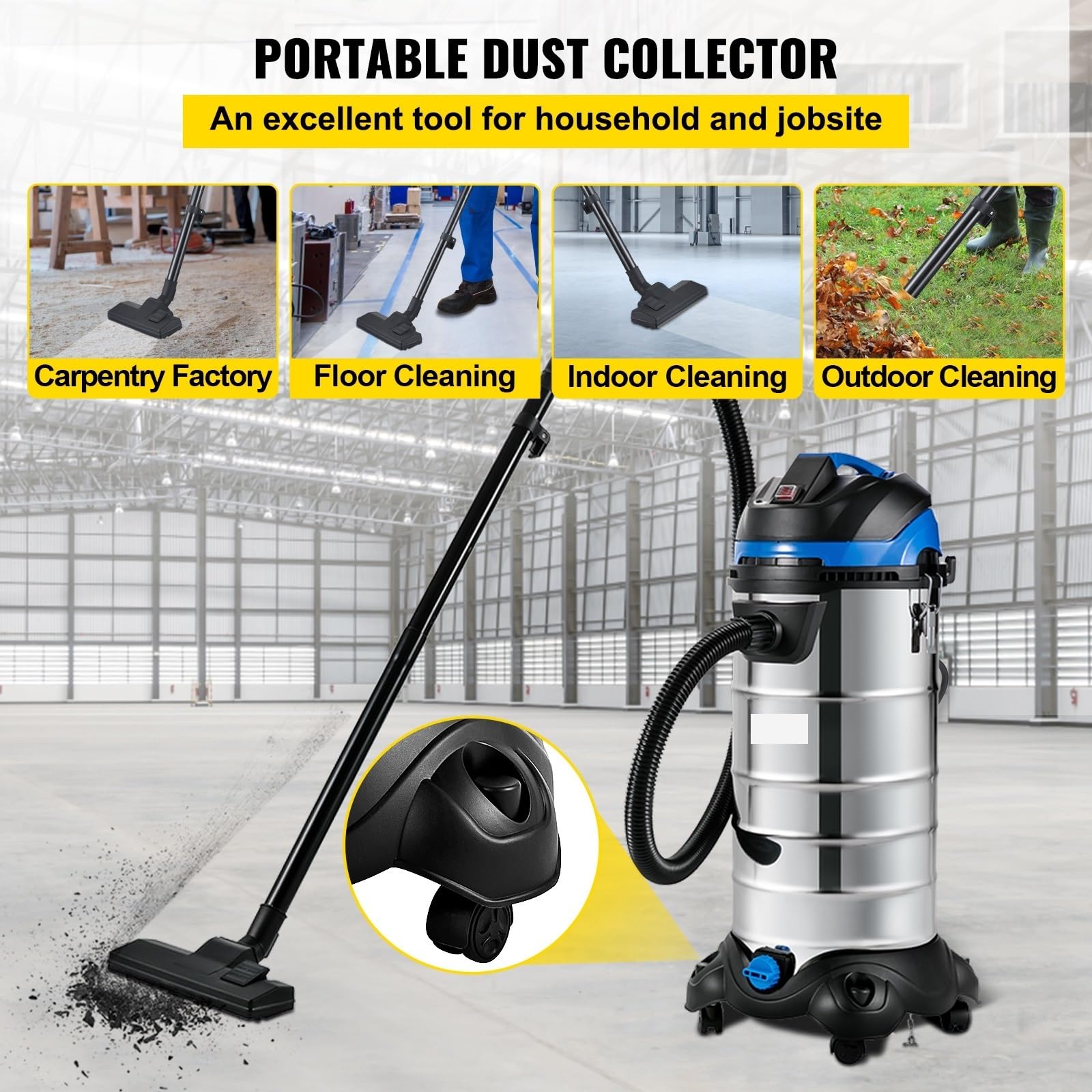 Colector de extractor de polvo Wet & Aspiradora en Seco 6.5-13.5 Gal. de filtración HEPA for la limpieza del hogar y del lugar de trabajo(11 Gallon (40 L))