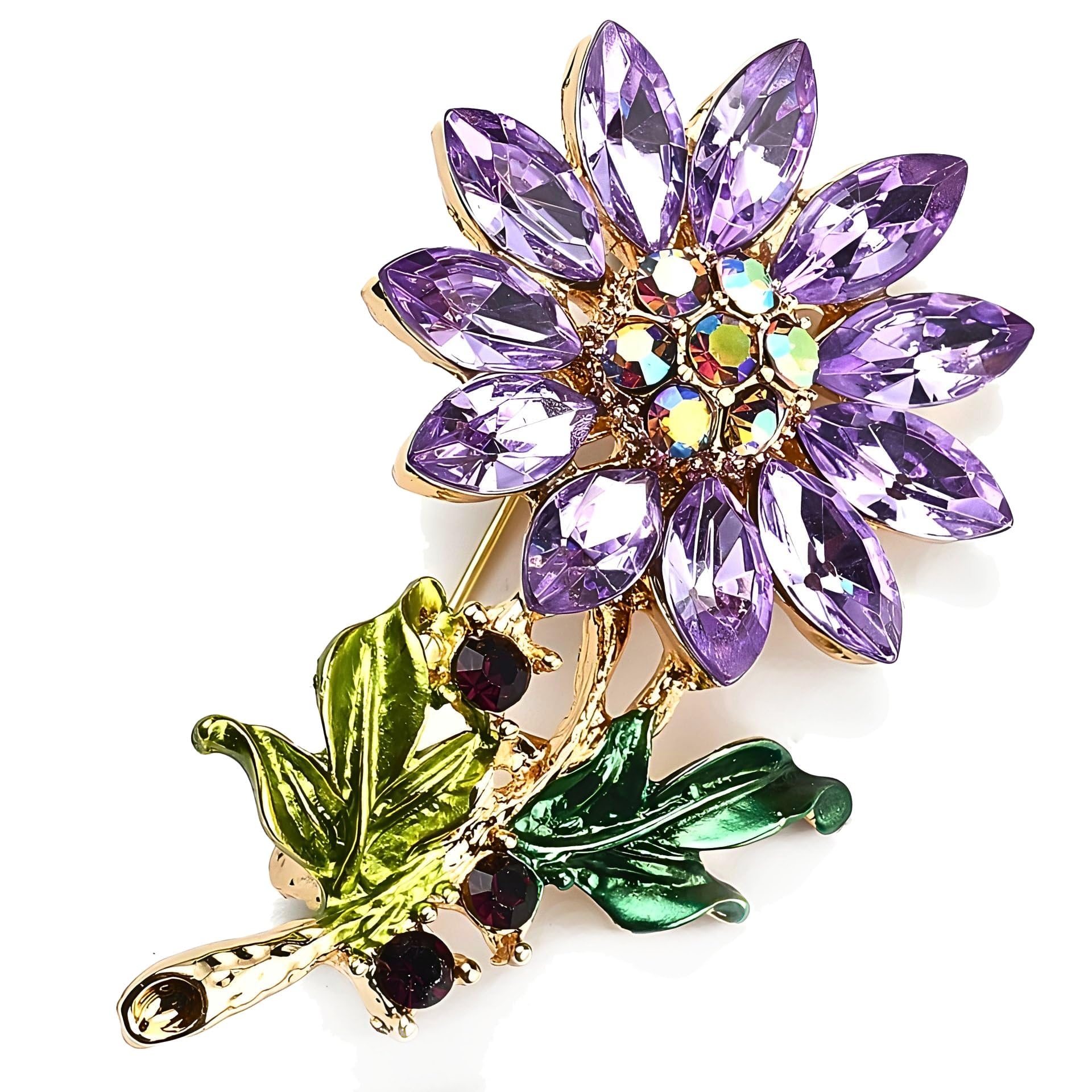Gold Plated Crystals Studded 'Juliet's Garden Purple Flower' Brooch Cum Saree Pin For Women And Girls | Trendy Statement Fashion Brooch Jewelry | Elegant Pin for Saree, Dupatta, Shawl Pin, Blazers, Dresses, Bags & More (Brooch0704) 1 Pc-image-40