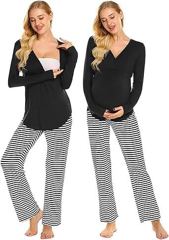 Ekouaer Conjunto de pijama de maternidad de manga larga con cuello en V y  pantalones a rayas (S-XXL) : Ropa, Zapatos y Joyería - Amazon.com