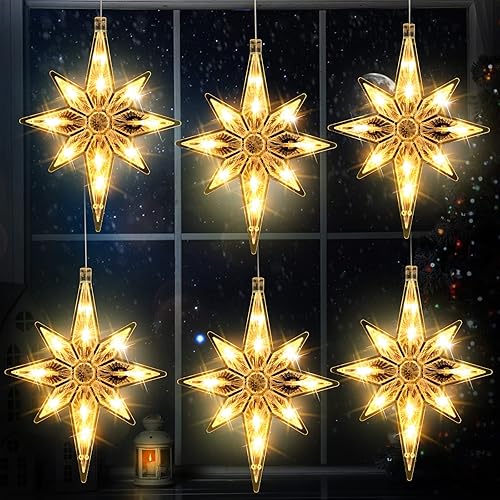 Belén de 10.6 pulgadas - Luces de ventana de Navidad de plástico con luces LED de silueta de ventana de Navidad, luces colgantes grandes para