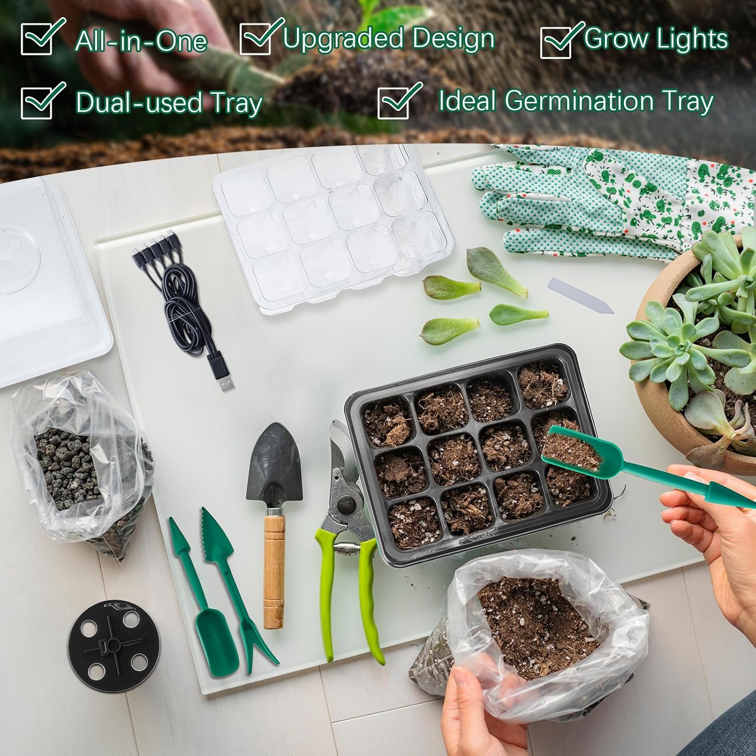 20 Pack Seed Starter Kit 240 Cell Seed Starter Tray with Grow Light Sprouting Tray with Adjustable Humidity Dome and Base Small Greenhouse for Indoors Grow Trays for Seedlings Plant Germination Trays