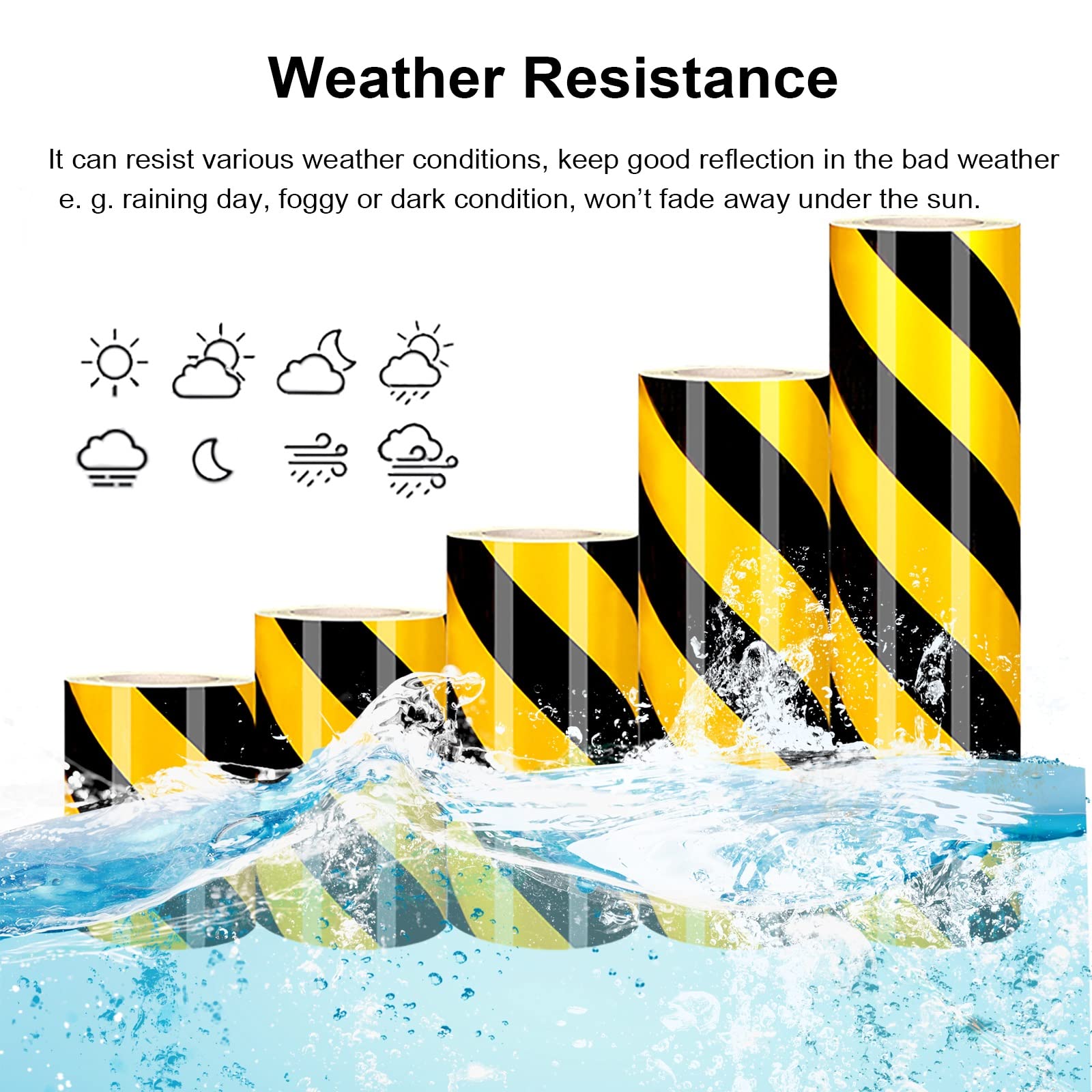 Cintas de aviso de seguridad Amarillo y Negro Cinta Reflectante, Impermeable Adhesivo de Advertencia para Barandilla / Bañeras / Barcos / Piscinas / Hormigón, Personalizable Cinta de Señalización Indu