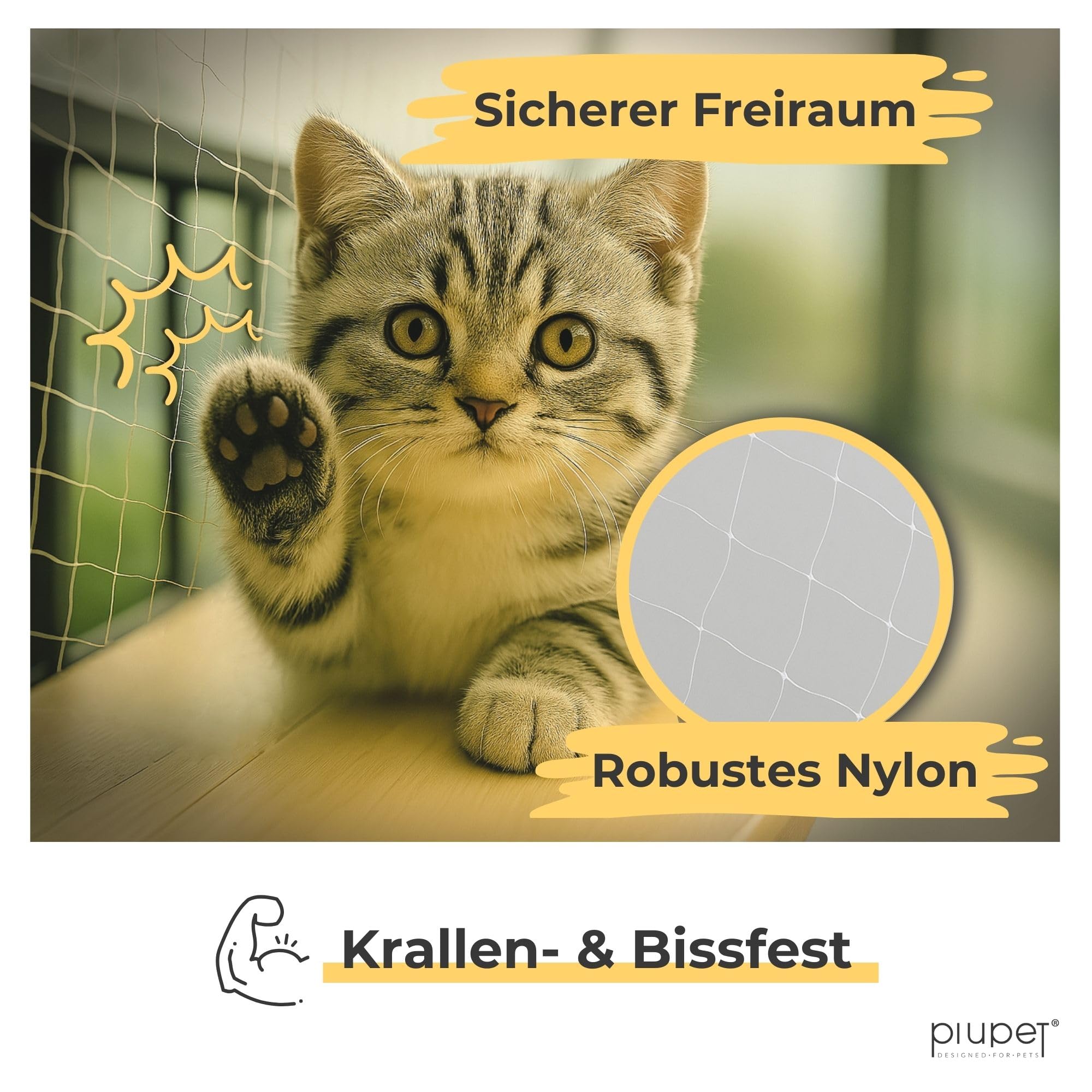 PiuPet® Katzennetz für Balkon I 8x3m I transparent I inklusive Montagematerial I Katzennetz | Katzenschutz Fenster I Katzen Balkonnetz I Ideal für uneingeschränkte Sicht