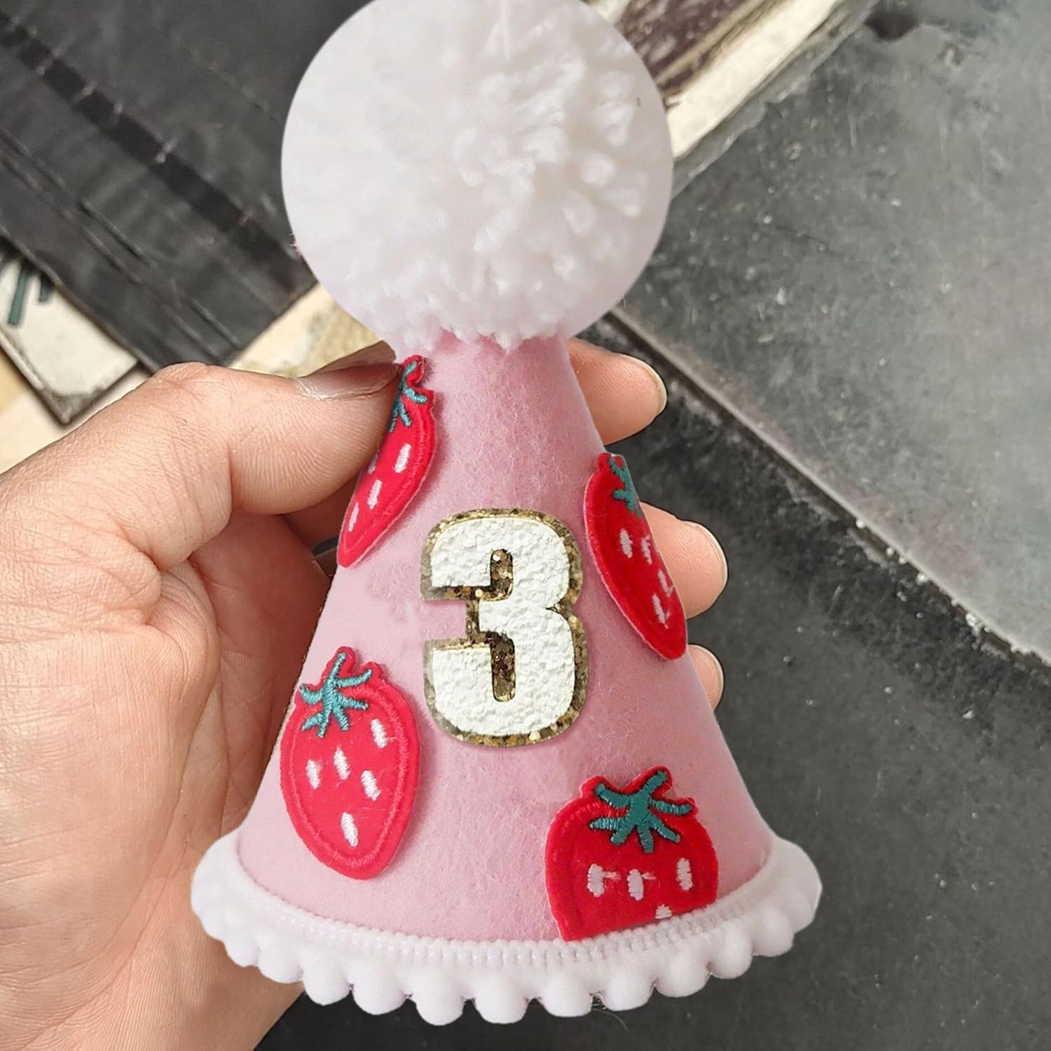 3rd Birthday Crown for Boys and Girls, 3rd Birthday Hat, Toddler Birthday Crow Birthday Party Hat Kids Birthday Hat (Strawberry, Pink)