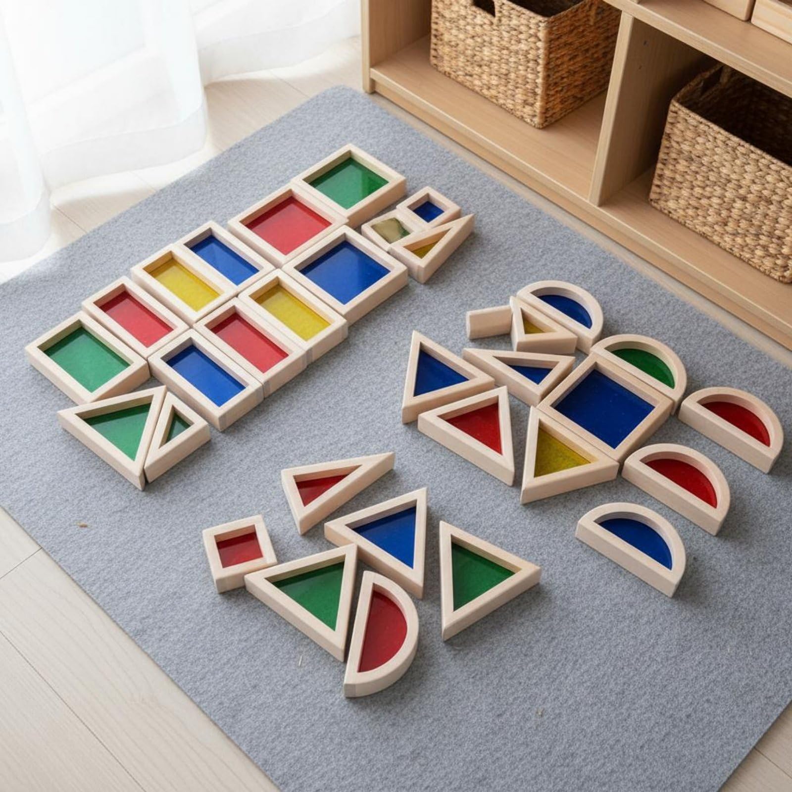 predolo 20 Pezzi Costruzioni in Legno Trasparenti Colorate Traslucido Blocchi Arcobaleno in Legno e Acrilico Bordi Arrotondati per Bambini 3+ Anni