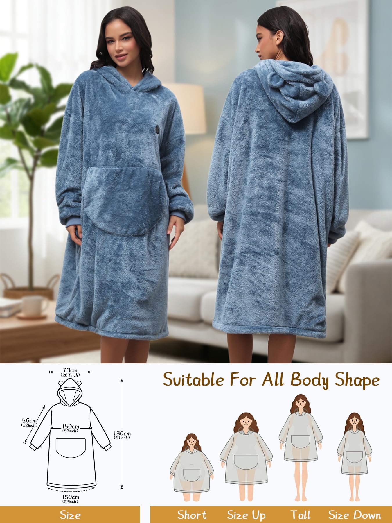 Couverture à capuche chauffante avec manches,avec batterie,10000 mAh,cadeau pour femme,couverture portable à enfiler sans fil flanelle,Sweat à Capuche Couverture,Cadeau de Noël pour petite amie 75x110