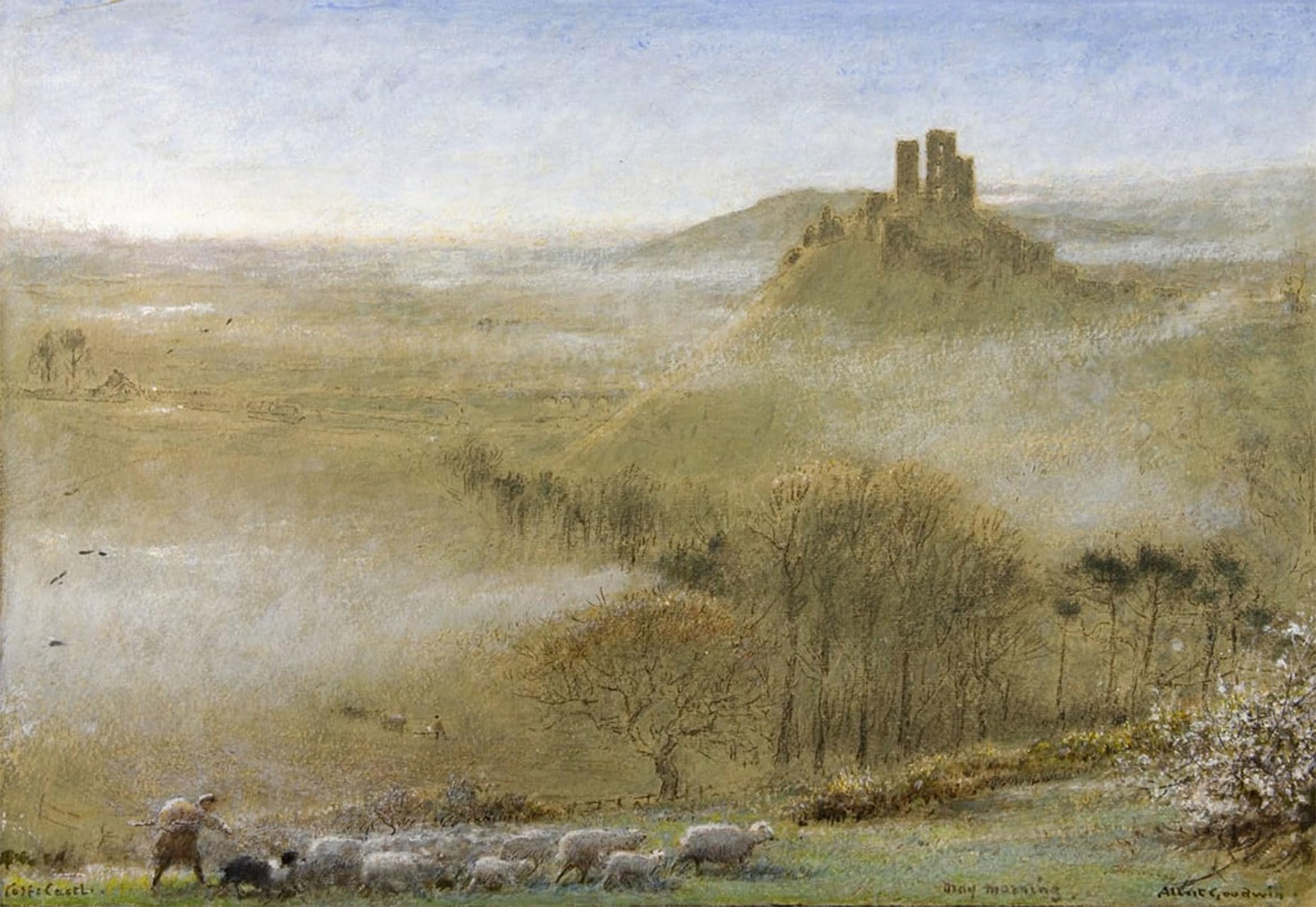 Artophiiu No Frame Famous Painting Picture Art Print Canvas Prints Art Corfe Castle May Morning By Albert Goodwin Oil Painting Artwork For Home Decor 60X90cm