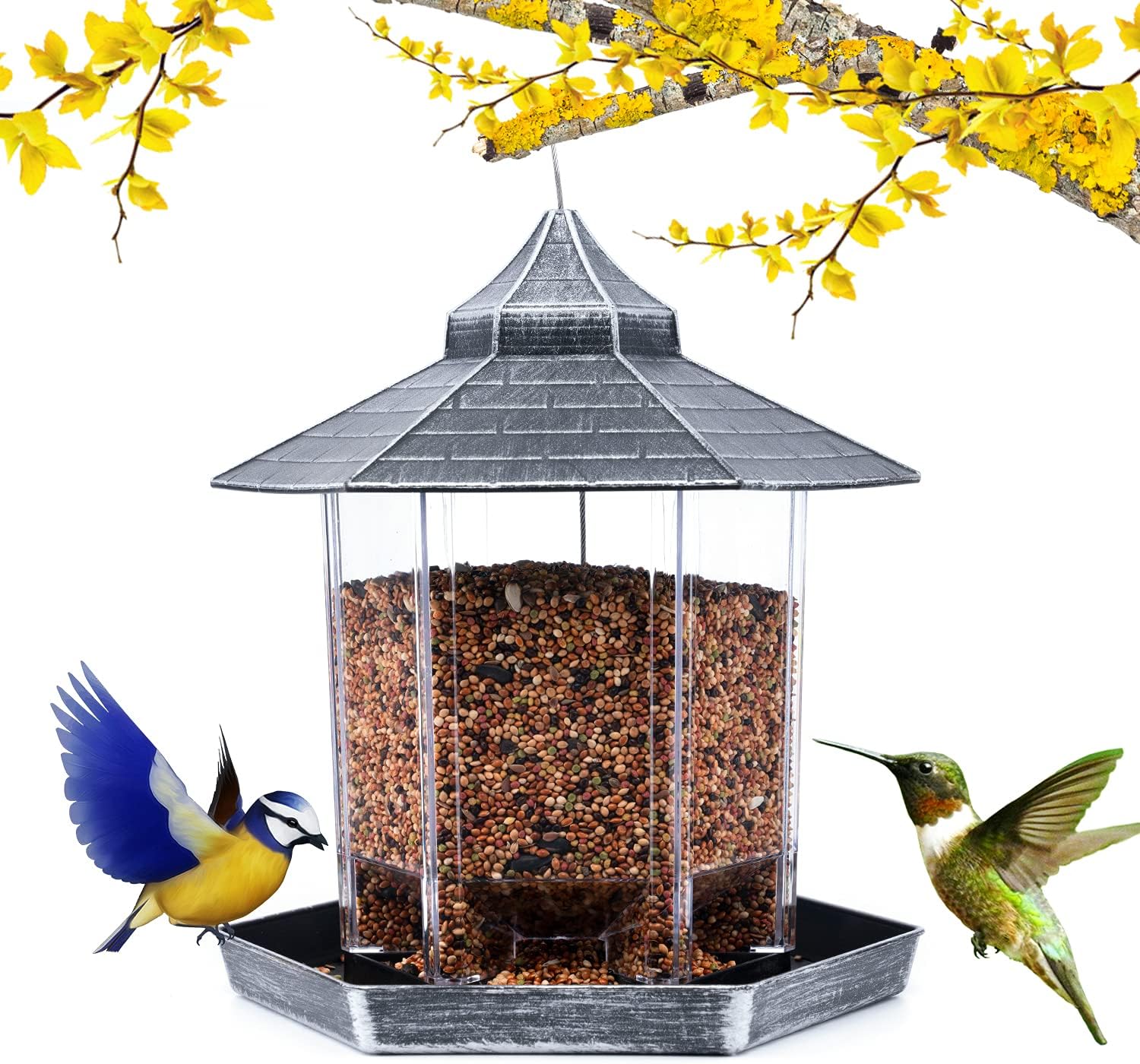 Bird Feeders for Outside, Bird Feeders Squirrel Proof for Outside, Wild Bird Feeders Large Capacity for Garden Yard Decoration for Wild Birds, Gazebo Bird Feeders for Outdoors Hanging(Rust Proof)
