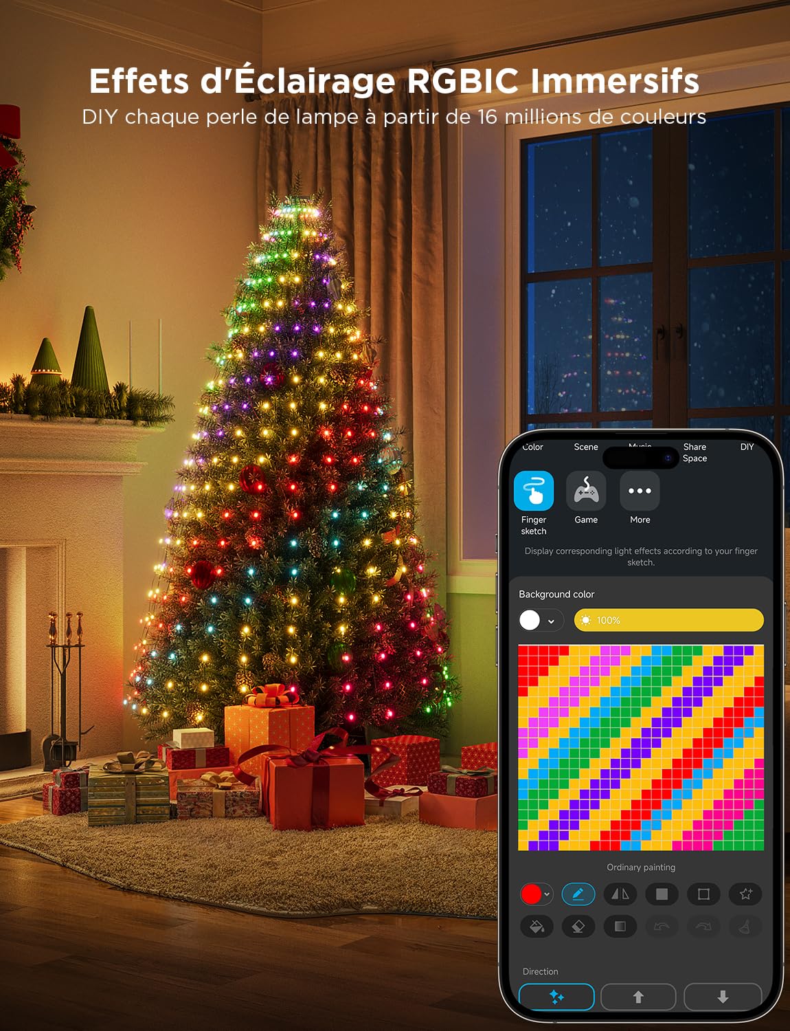 Govee Guirlande Lumineuse Sapin de Noël, RGBIC 480 LED Intelligente, 2M*24 | Arbre de Noël Lumineux, Music Sync, 60+ Modes de Scène pour la Décor d'Halloween, Fil Vert