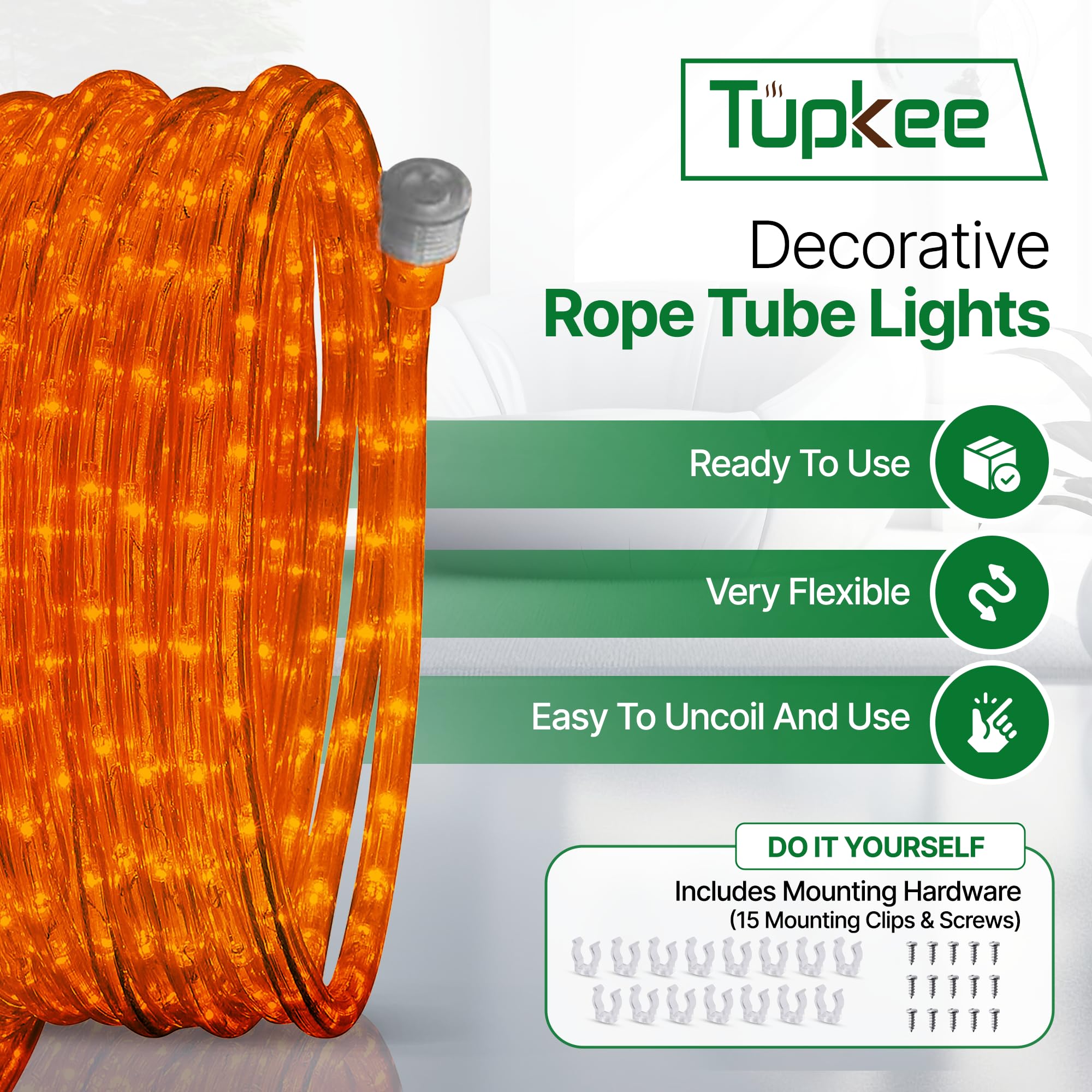 Guirlande lumineuse LED orange – pour intérieur et extérieur – 7,3 m – 10 mm de diamètre – 144 ampoules LED longue durée