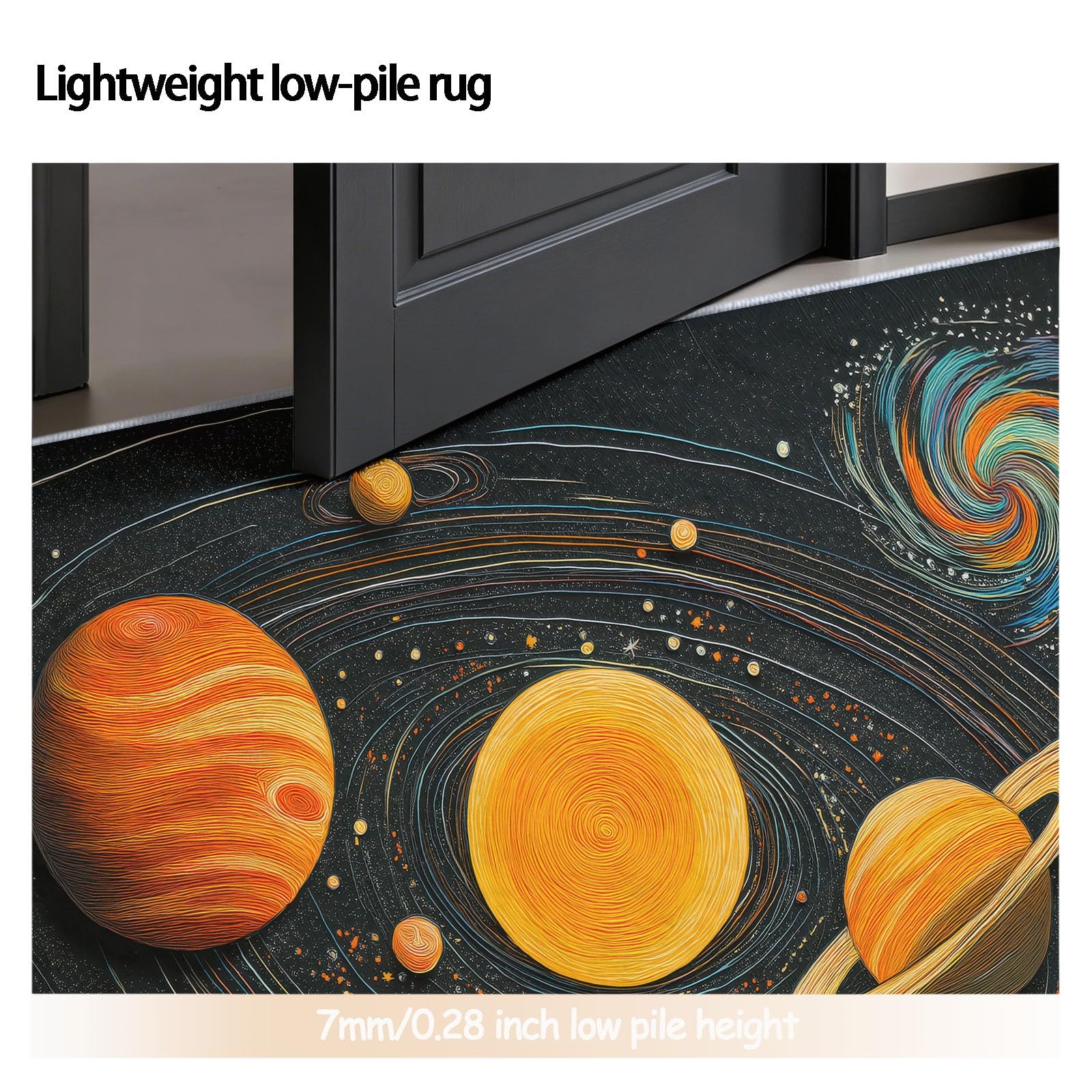 Generisch Teppich Rund 120 cm Himmlisches Universum & Sterne, Waschbar rutschfest Kurzflor, Runde Teppiche für Wohnzimmer Schlafzimmer Kinderzimmer Flur Kinder, Schwarz