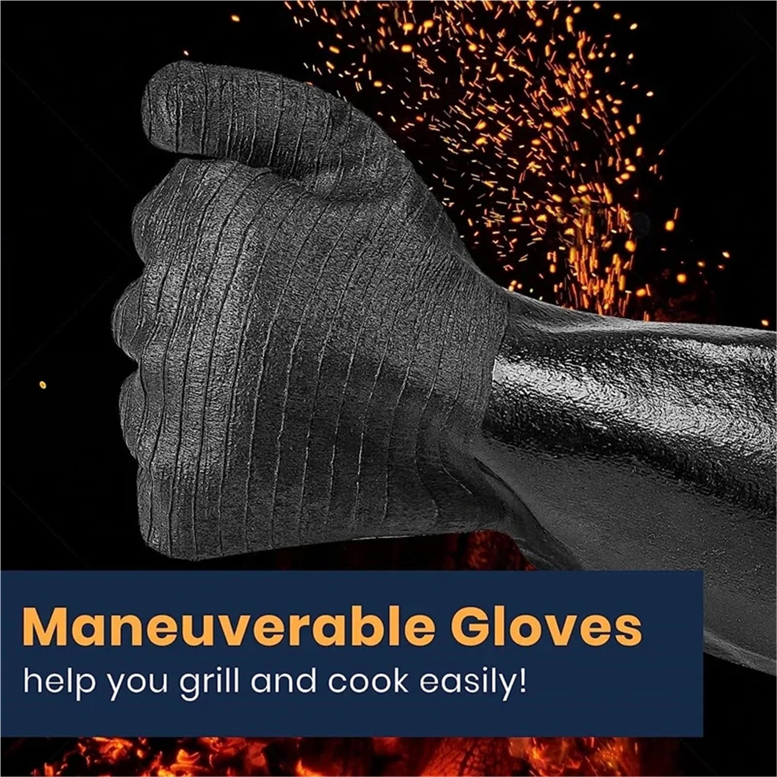 MRKU Backhandschuhe, Ofenhandschuhe, Grillhandschuhe, Neoprenbeschichtung, hitzebeständig, ölbeständig, mikrowellengeeignet, Grillhandschuhe