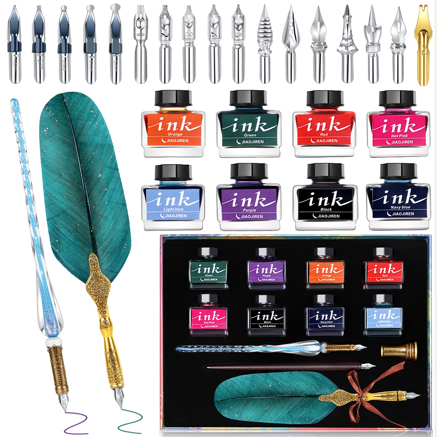 Buy Quill Pen and Ink Set with 8 Colorful Inks Antique Calligraphy