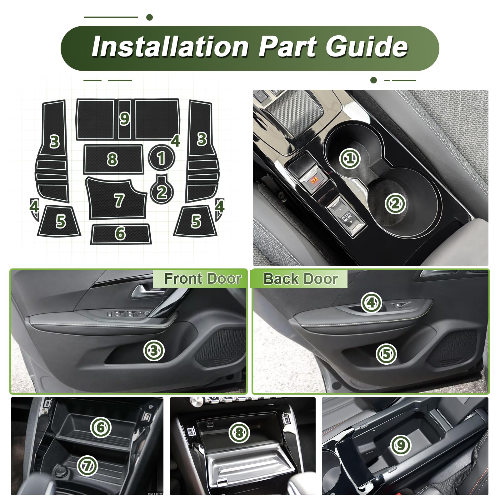 per Nuovo Peugeot 2008 E-2008 2020-2025 Tappetini Antiscivolo per Peugeot 2008 GT Line Premium Access Allure Tappetini in Gomma per Console Centrale, Porta Bicchieri, Scanalatura Porta (Bianco)