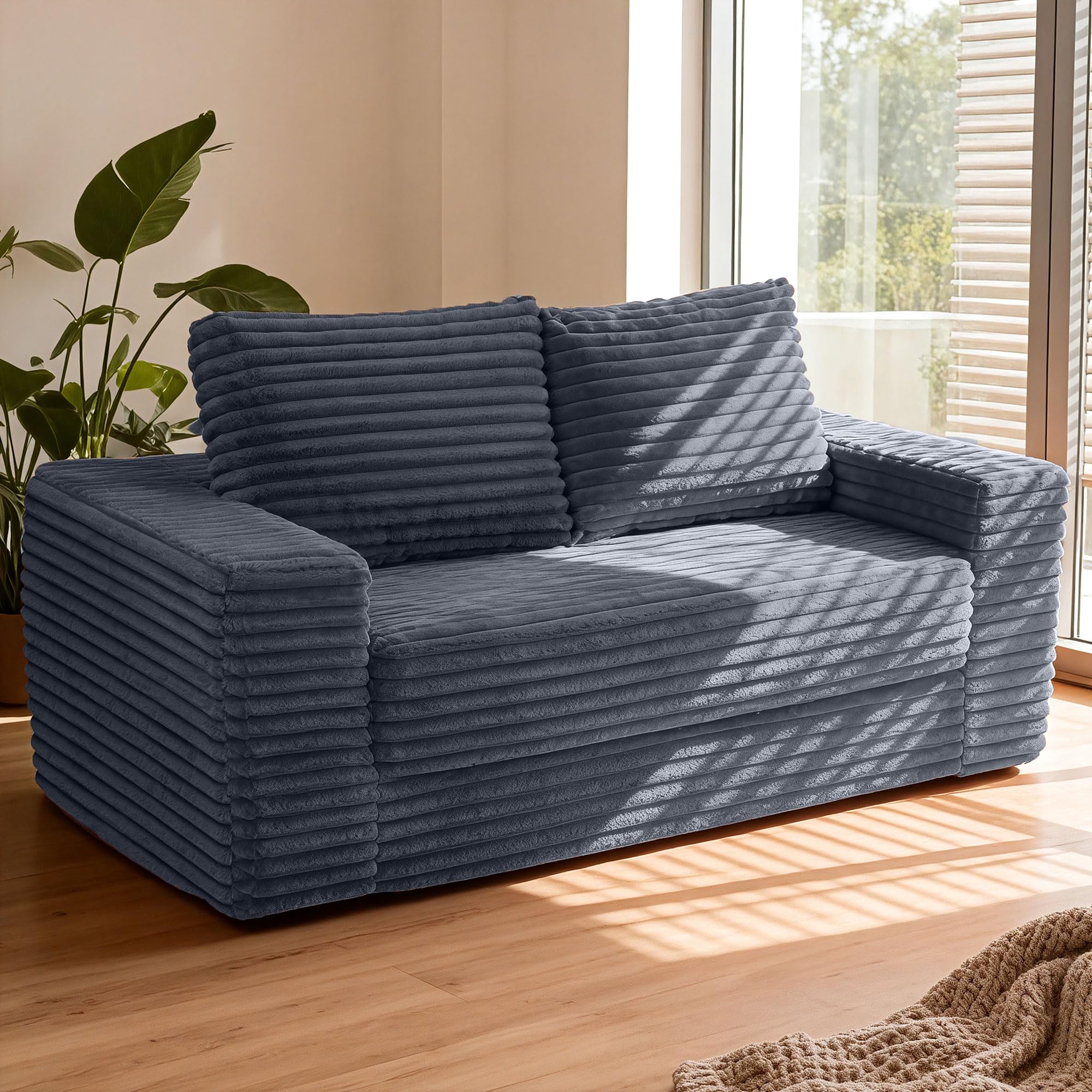 HABUTWAY 62" Boneless Couch,3-in-1 Convertible Folding Sofa Bed,Dark Grey