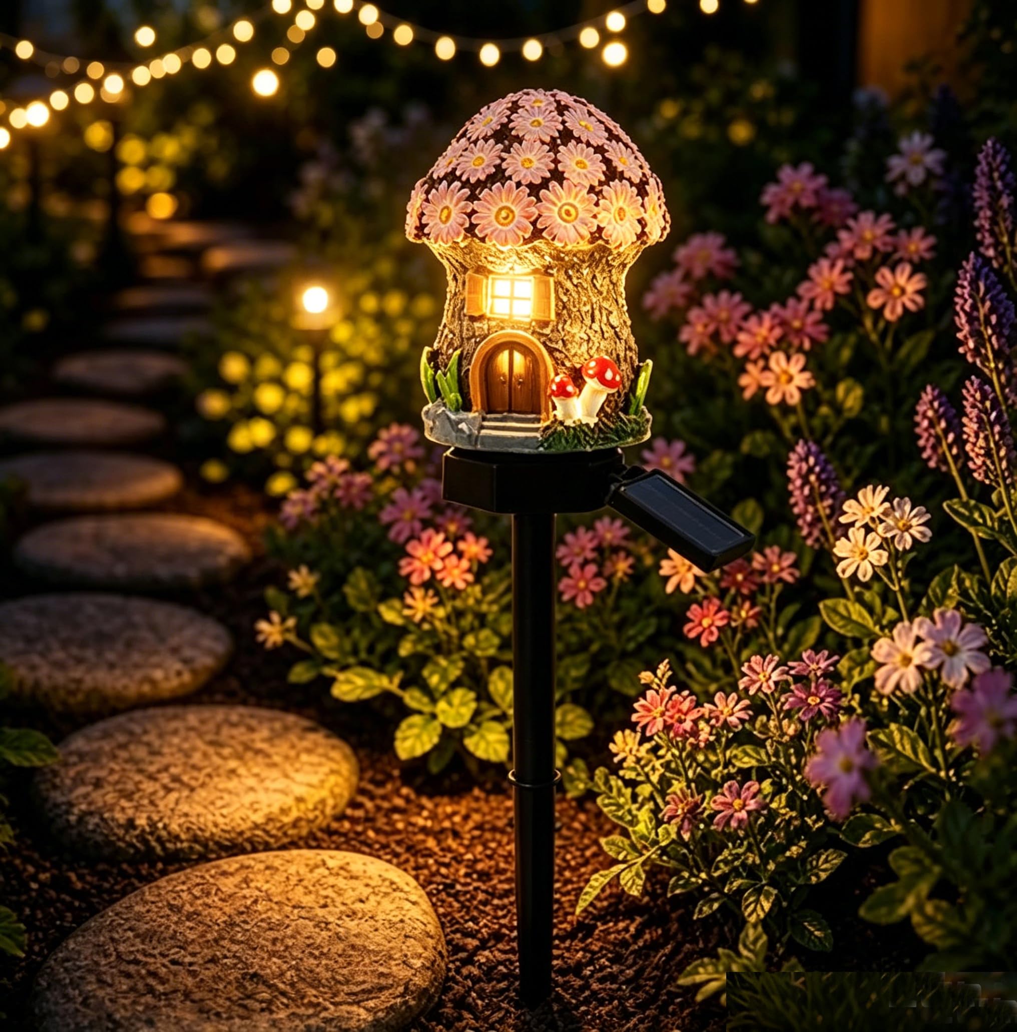 Mushroom Solar Lights Outdoor, Solar Powered Fairy House Garden Decor, Waterproof LED Landscape Pathway Lamp for Yard Patio Lawn