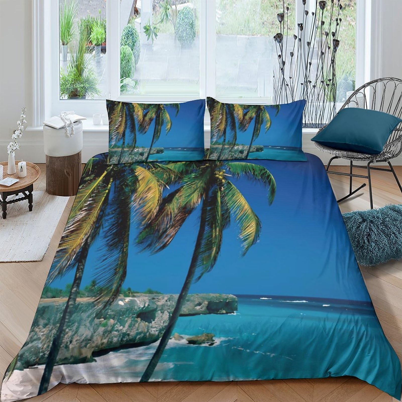 Ctjqhvkz Style-6 3D Printed Tropical Beach Fitted Sheet Microfiber Soft Palm Tree Mattress Cover For Bedroom Guest Room Decor Single（135X200cm）