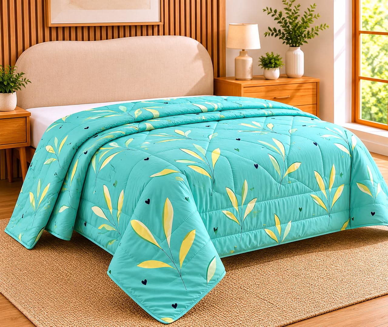 BSB HOME 220 GSM Microfiber Reversible AC Comforter/Blanket for Winter/Quilt/Duvets for King Size Double Bed (230"X250" cm, Green & Cream)