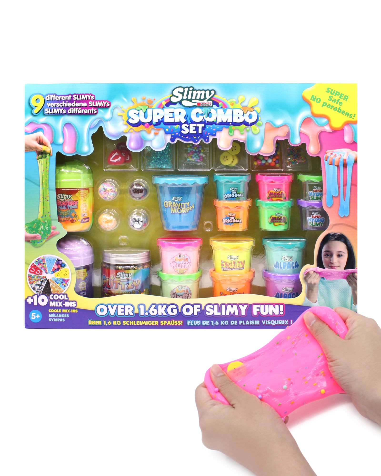 Slimy Super Combo Set – Set originale Slime con 9 diverse masse di gioco e 10 mixin | massimo divertimento per bambini con melma da 1600 g | plastilina elastica in set regalo