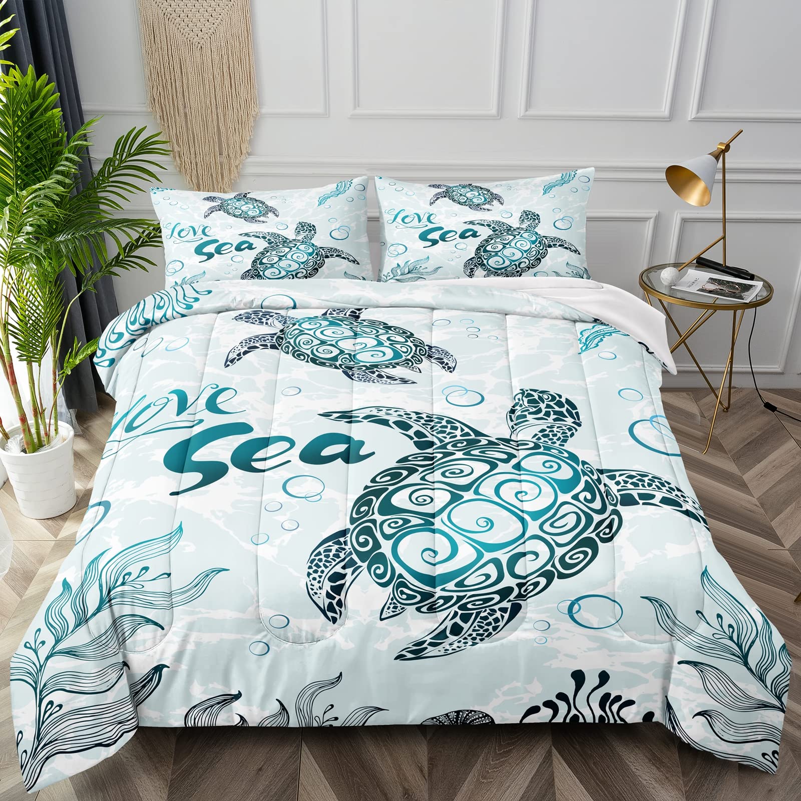 Sea Turtle Bedding Set,Turtle Comforter Sets Twin Size for Girls Adults