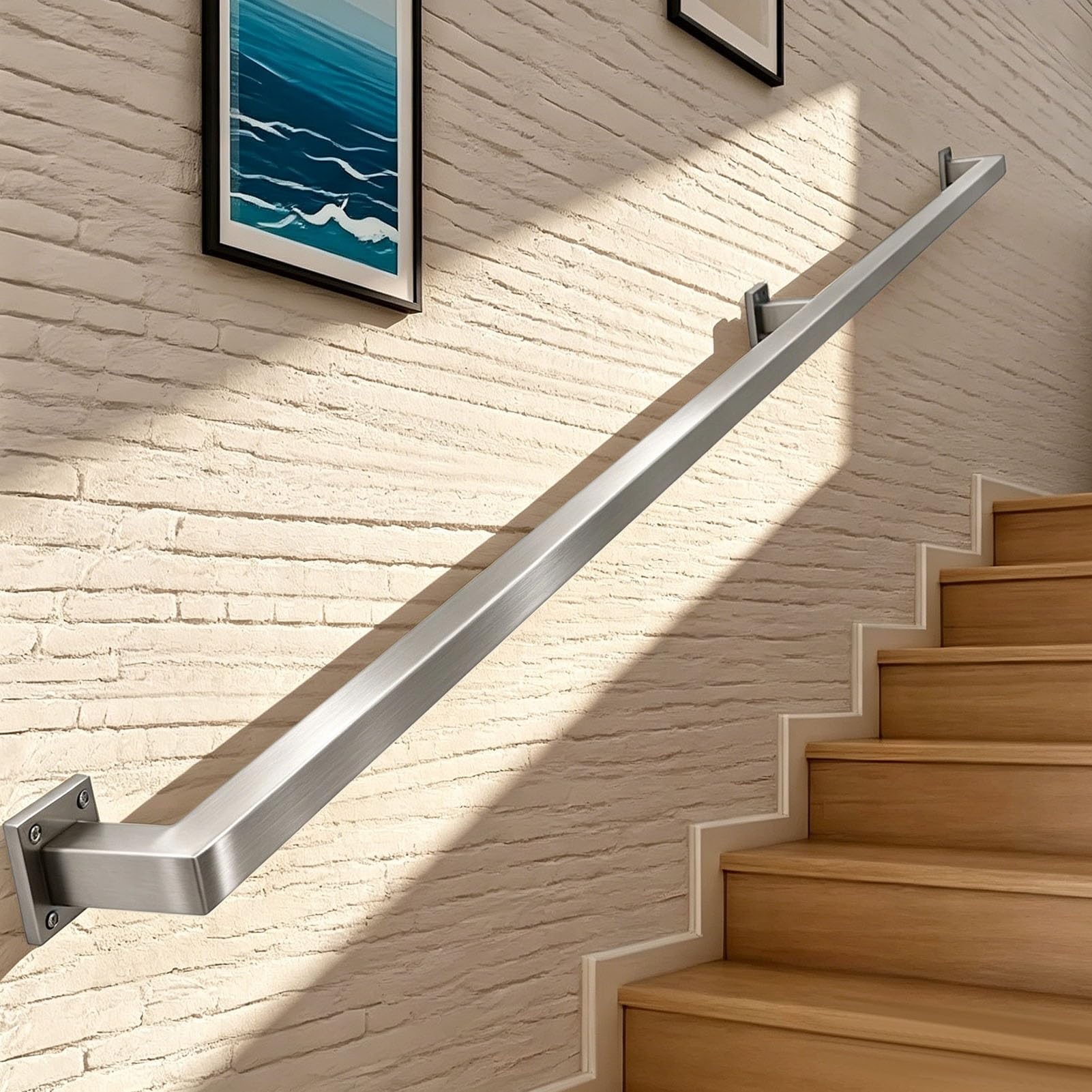 Junvstor 120cm 420cm 600cm Stainless Steel Handrail, Wall Mounted Grab Rail Younger Elder Safety Grab Bar Staircase Hand Rail Kids Climbing Handle Grip For Indoor Outdoor(12ft/360cm)