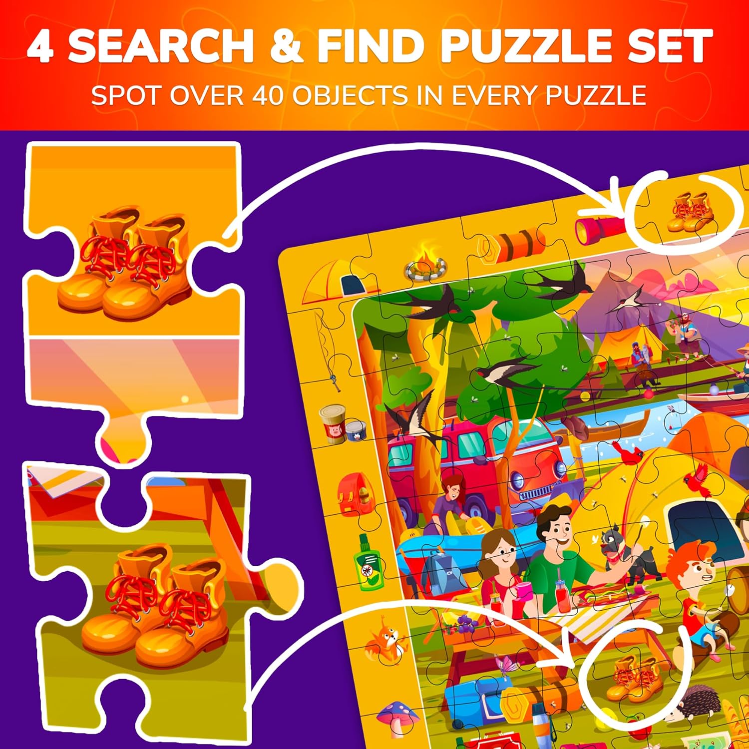 QUOKKA 100 Piece Puzzles for Kids Ages 4-6 – 4xSET Search and Find Kids Puzzles Ages 5-8 – Artist-Crafted Illustrations with Children Daily Life, Hidden Objects - Educational Activity Toy Gift