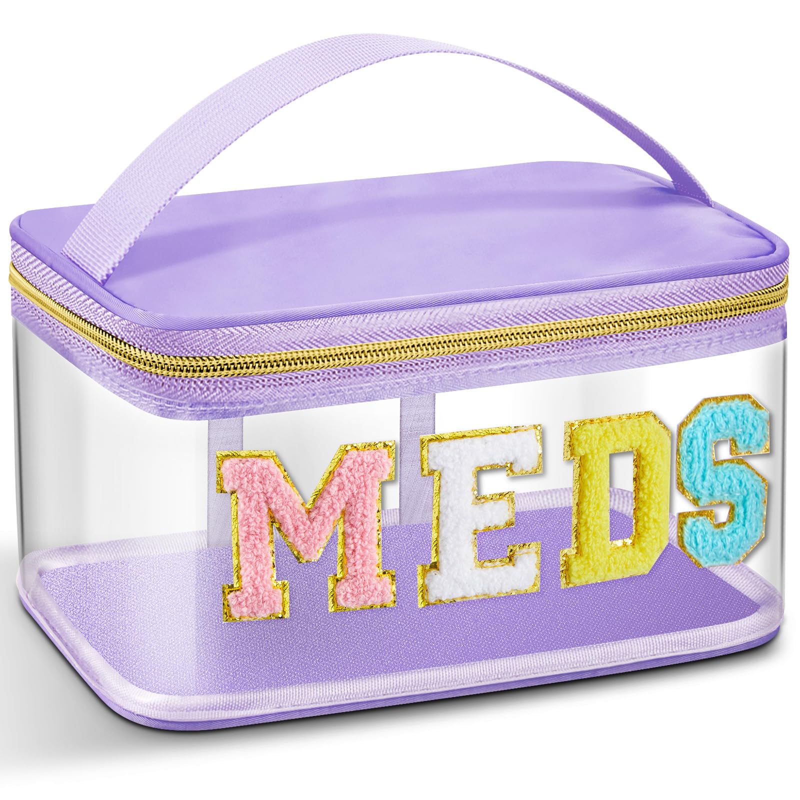 Geetery Chenille Letter Bag, Meds Cheer Travel Cases Cheerleader Gifts Cosmetic Bag Nylon Makeup Portable Preppy Patch with Zipper Toiletry Storage