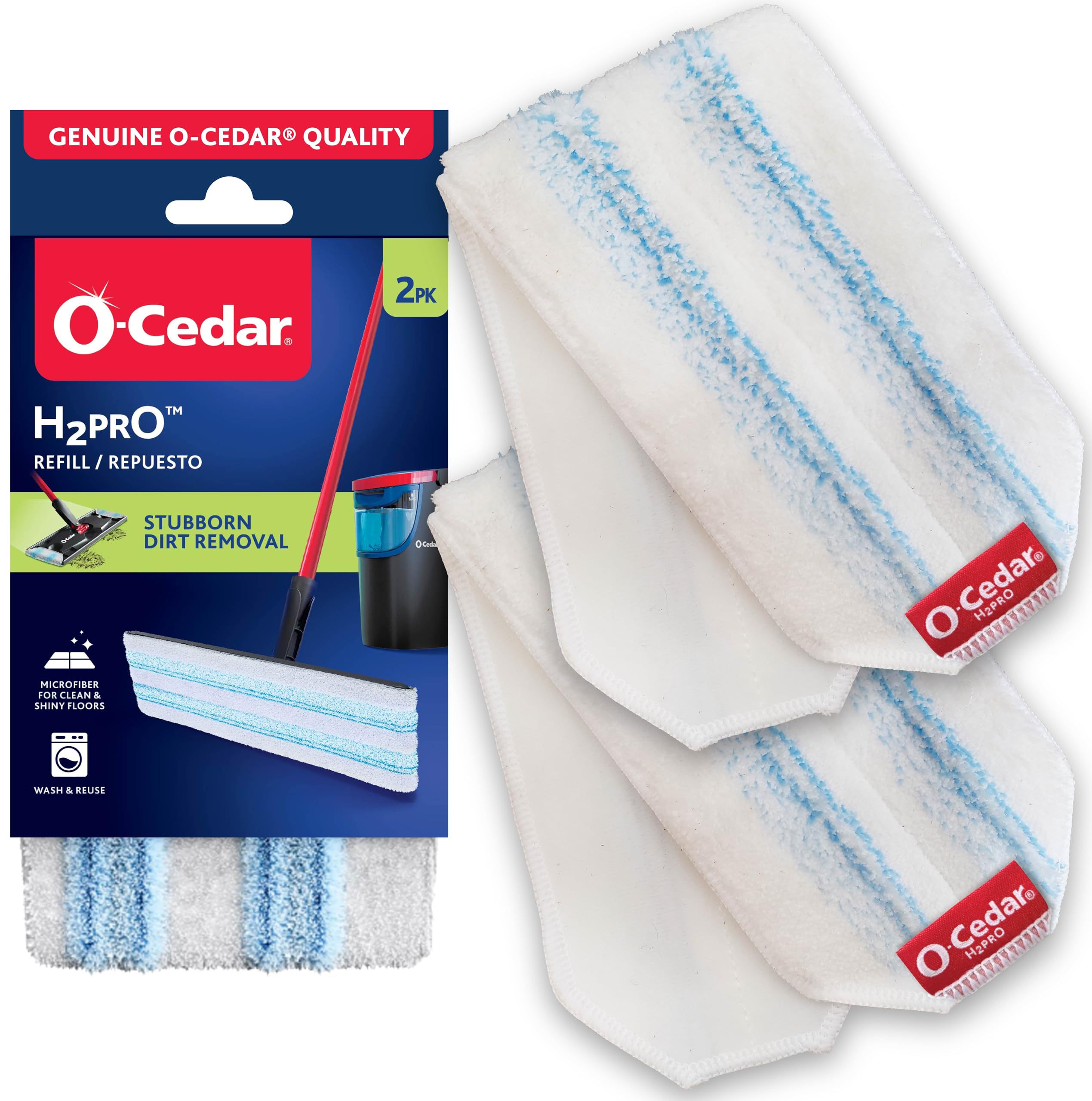 O-CedarGenuine H2prO Mop Pads (Pack of 2) | Machine Washable | Reusable Refills | Microfiber Mop Head Replacements | Removes 99% of Bacteria