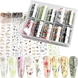 JERCLITY 10 Rolls Flower Nail Foil Transfer Sticker Kit Bamboo Ink Painting Pattern Nail Foil Sheets Foil Nail Art Decals Spring Nail Foil Transfer Stickers Foil Nail Wraps for Foil Nail Art