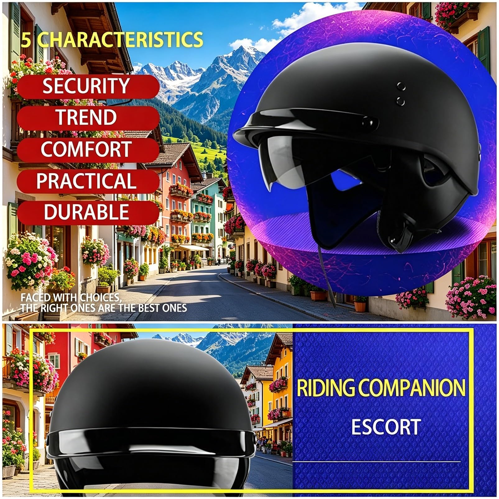 Kask Motocyklowy Orzeszek Germanic Heritage, ECE R22.06 Retro Kask z Blendą Przeciwsłoneczną na Chopper & Skuter, Maska w Zestawie