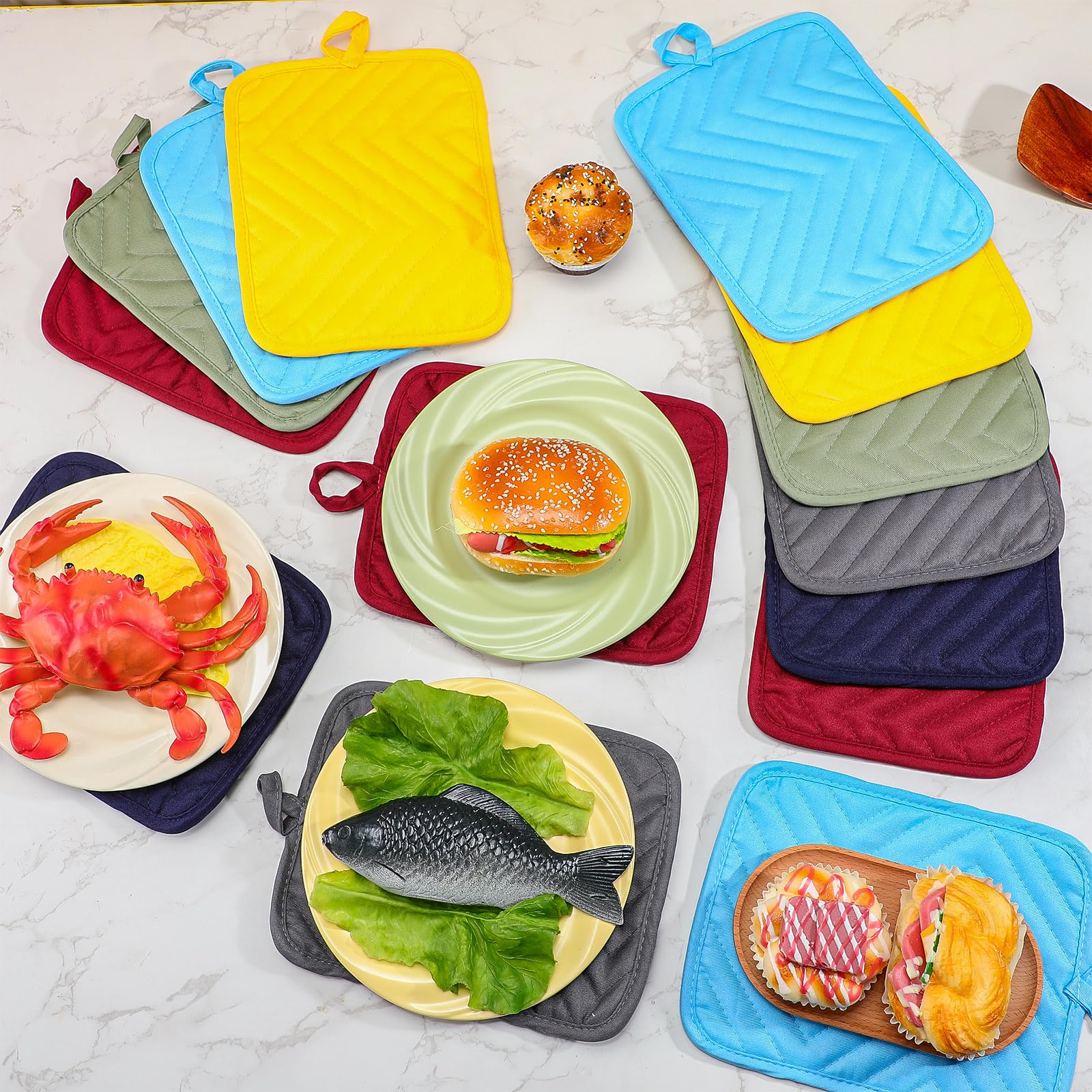 Zubebe Ofen-Topflappen mit Taschen, Großpackung für Küche, Polyester, hitzebeständige Topflappen, Ofenhandschuhe, heiße Pads, Frottee-Untersetzer für Sublimation, Bastelprojekte, Küchengeschenk