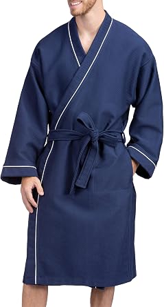 Texere Mens Modal Cotton Kimono Spa Bathrobe with Waffle Quilted Design; Robe with Tie Waist and Pockets