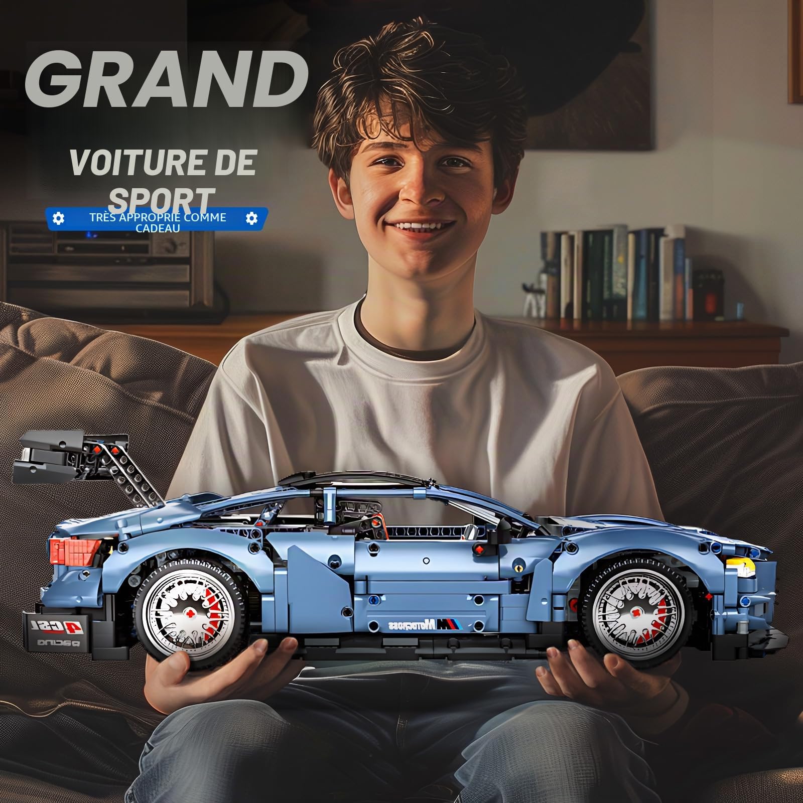 Kit de construction de voiture télécommandée,Voiture de course M4 Champion | compatible avec voiture Technic, avec moteur et batterie rechargeable Cadeaux adaptés aux adultes de 14 ans et plus-2280 PCS